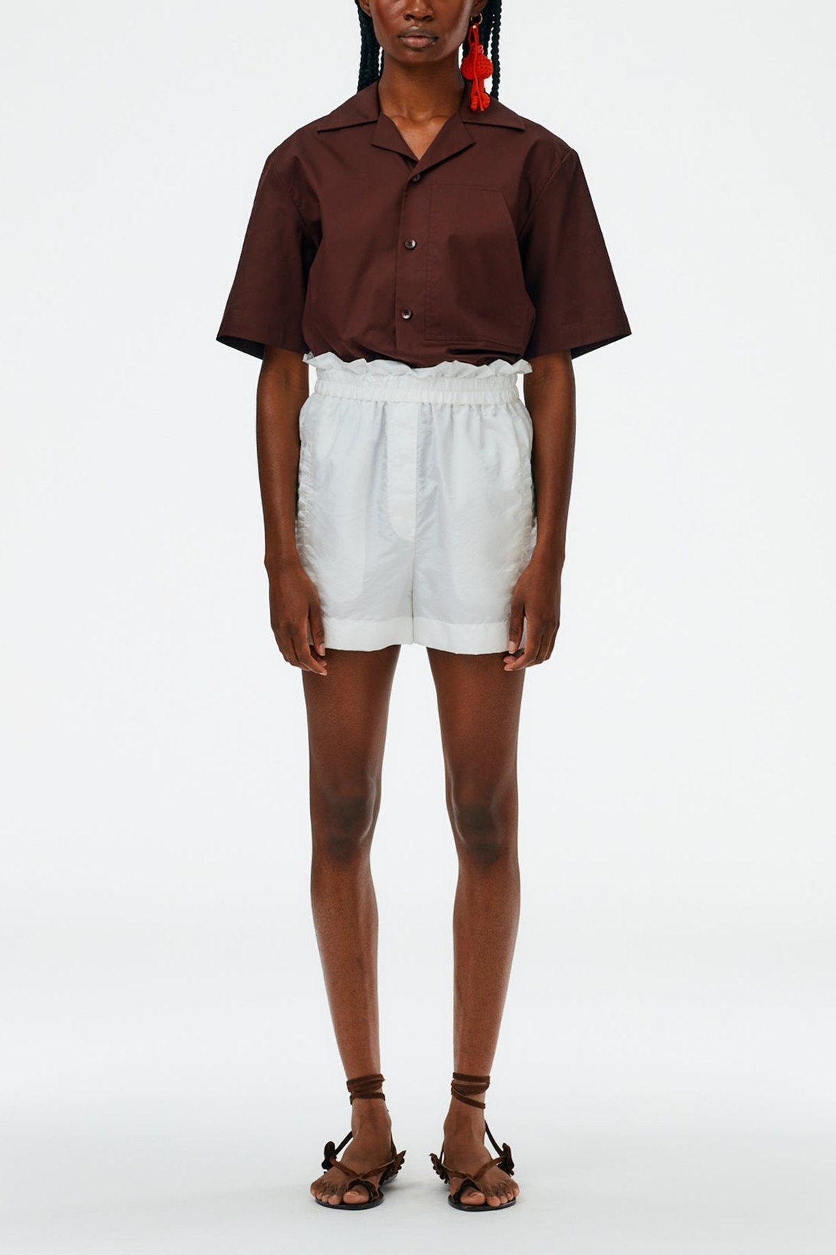 Crispy Nylon Easy Pull On Shorts in White - shop-olivia.com