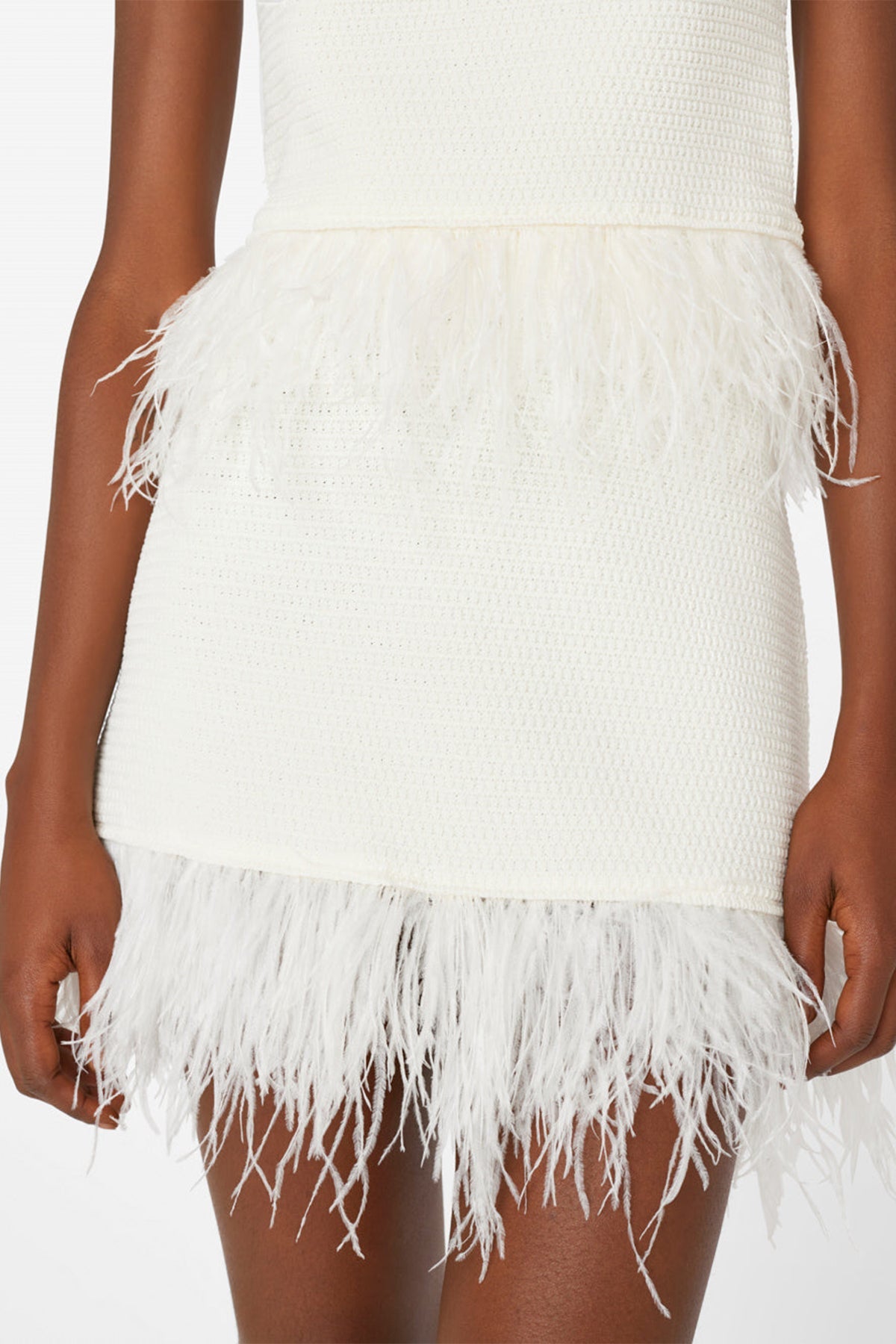 Crochet Feather Mini Skirt in Off White - shop-olivia.com
