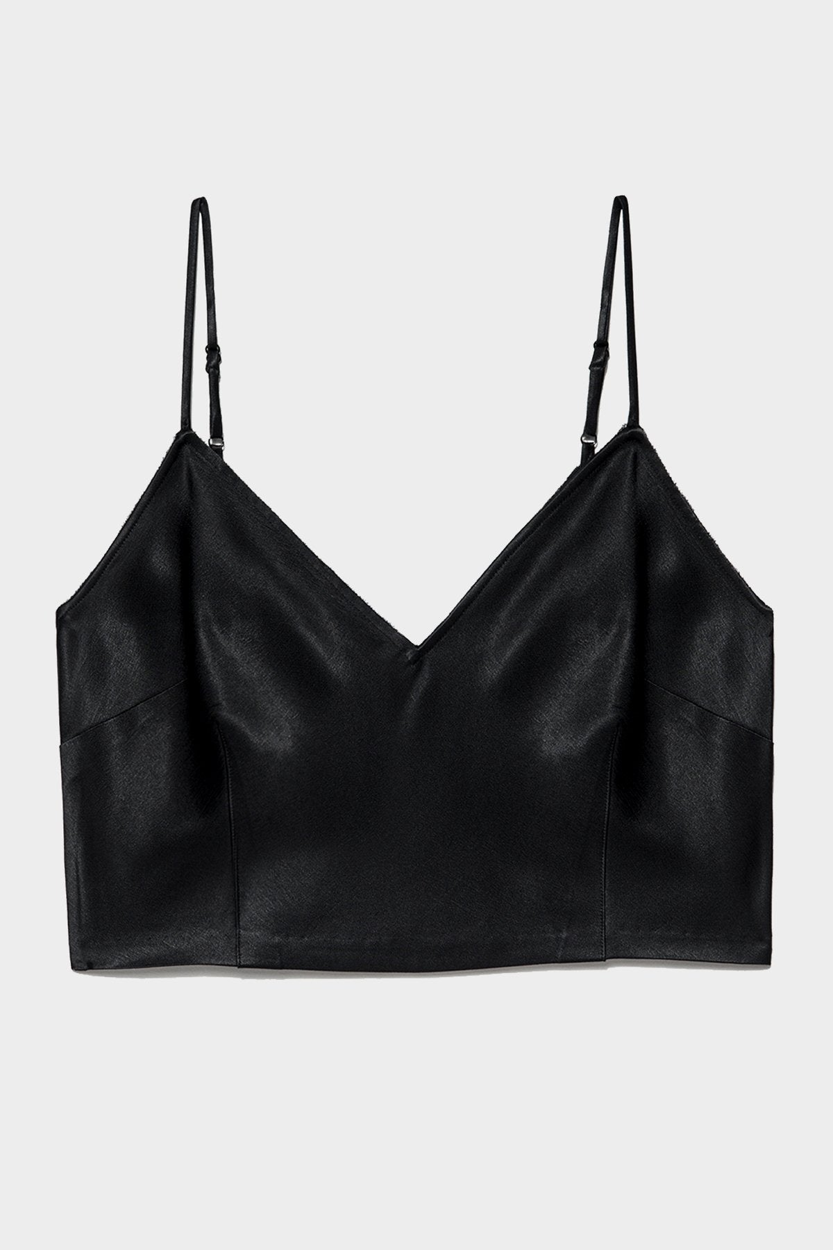 Cropped Satin Cami in Noir - shop-olivia.com
