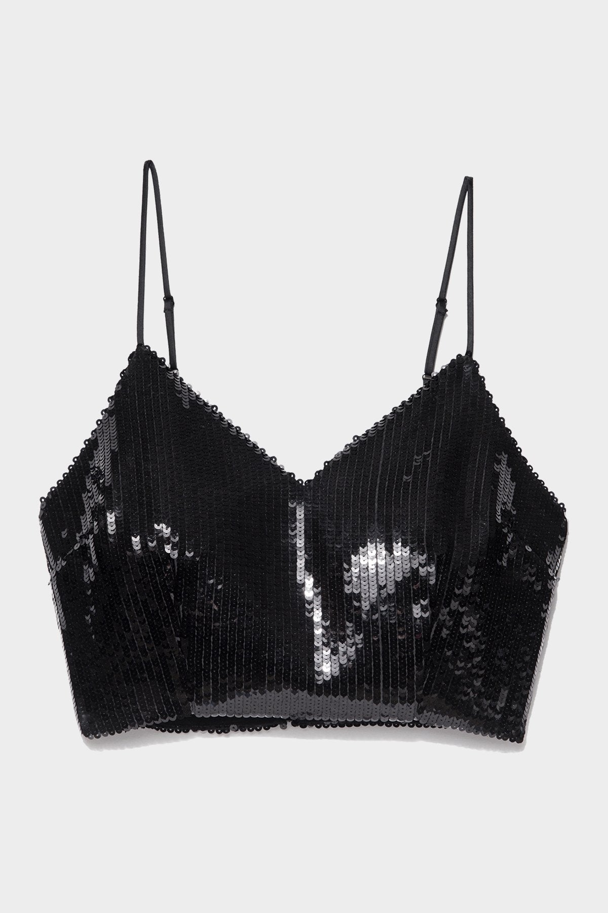 Cropped Sequin Cami in Noir - shop-olivia.com