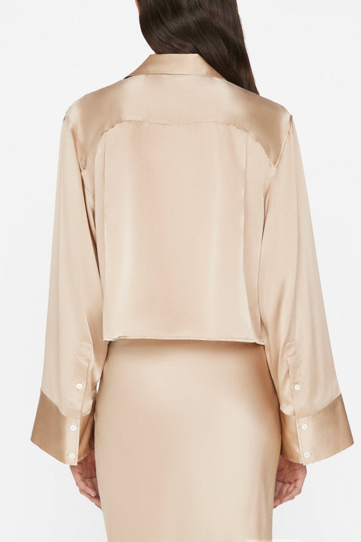 Cropped Wide Sleeve Shirt in Khaki Tan - shop-olivia.com