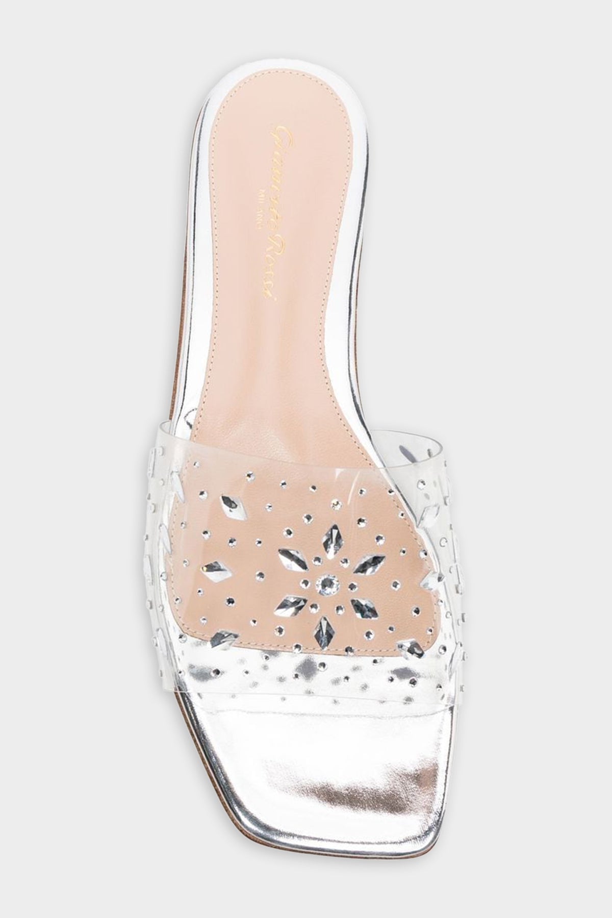 Crystal Embellished Flat Sandals in Silver - shop-olivia.com
