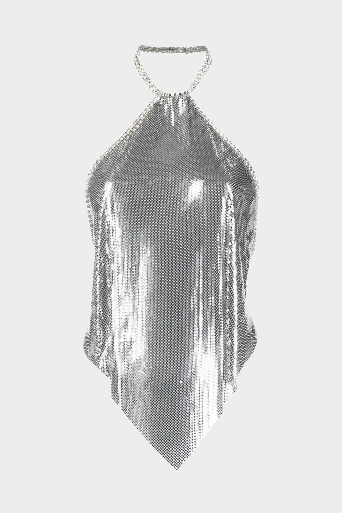 Crystal-Embellished Metallic Halterneck Top in Silver - shop-olivia.com