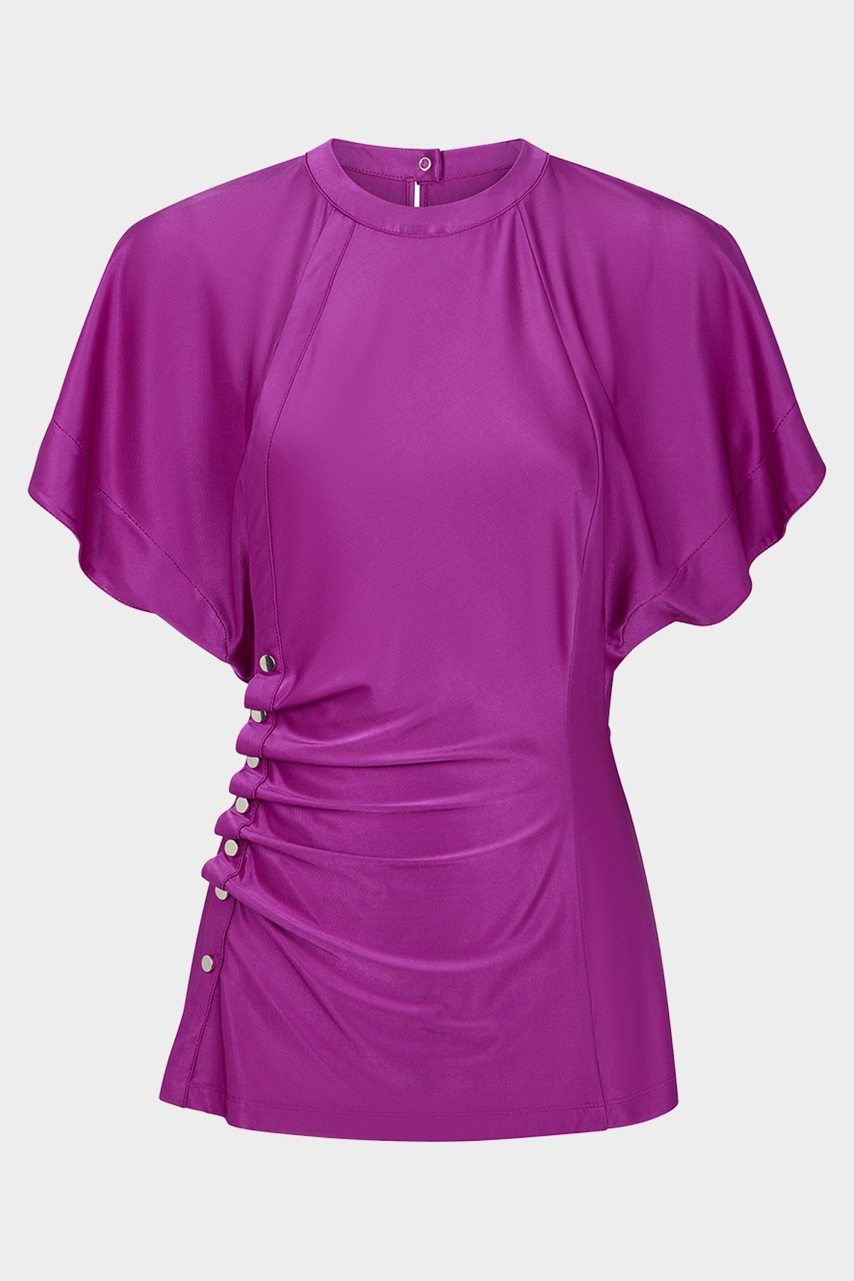 Draped Button Blouse in Fuschia - shop-olivia.com