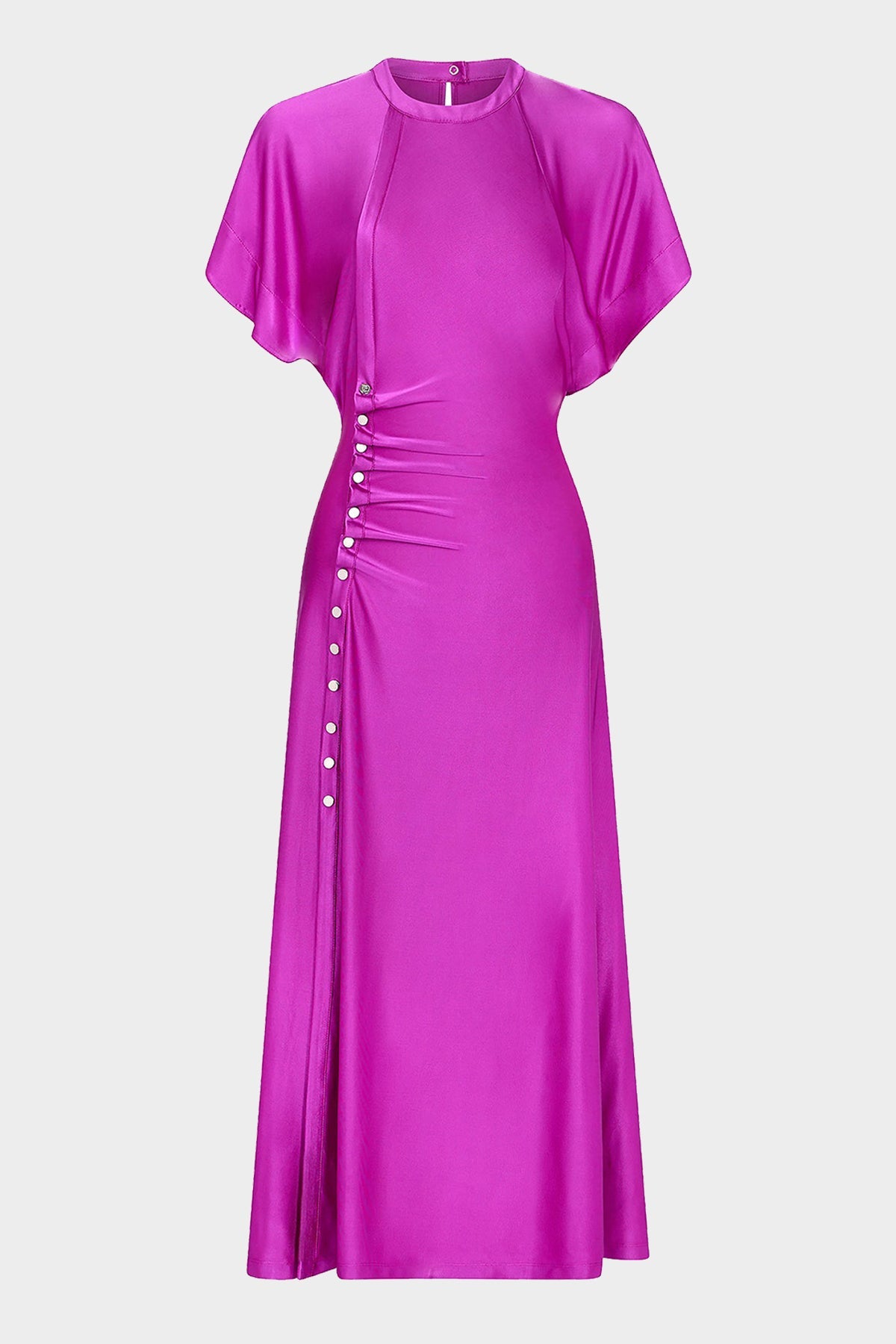 Draped Button Long Dress in Fuschia - shop-olivia.com