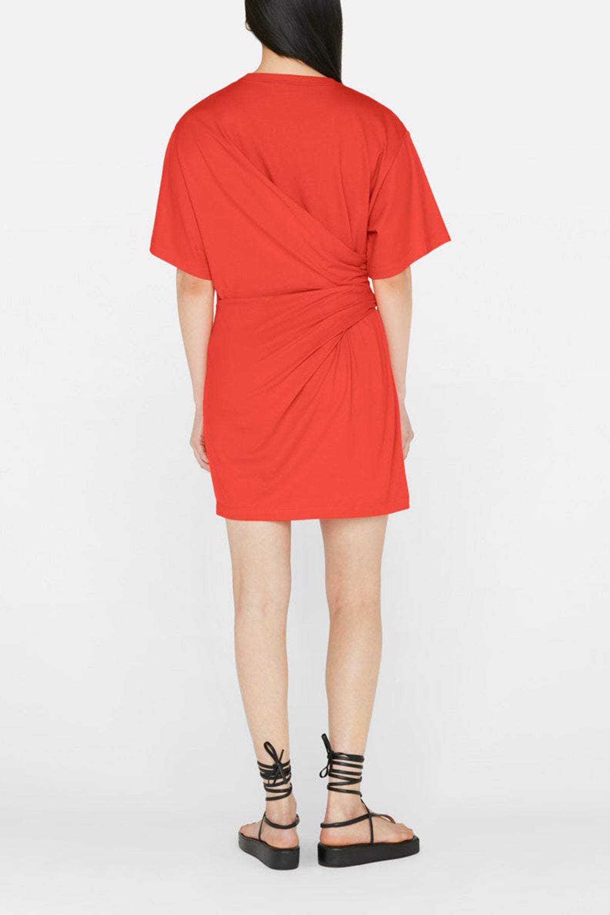 Draped Knit Mini Dress in Red Orange - shop-olivia.com