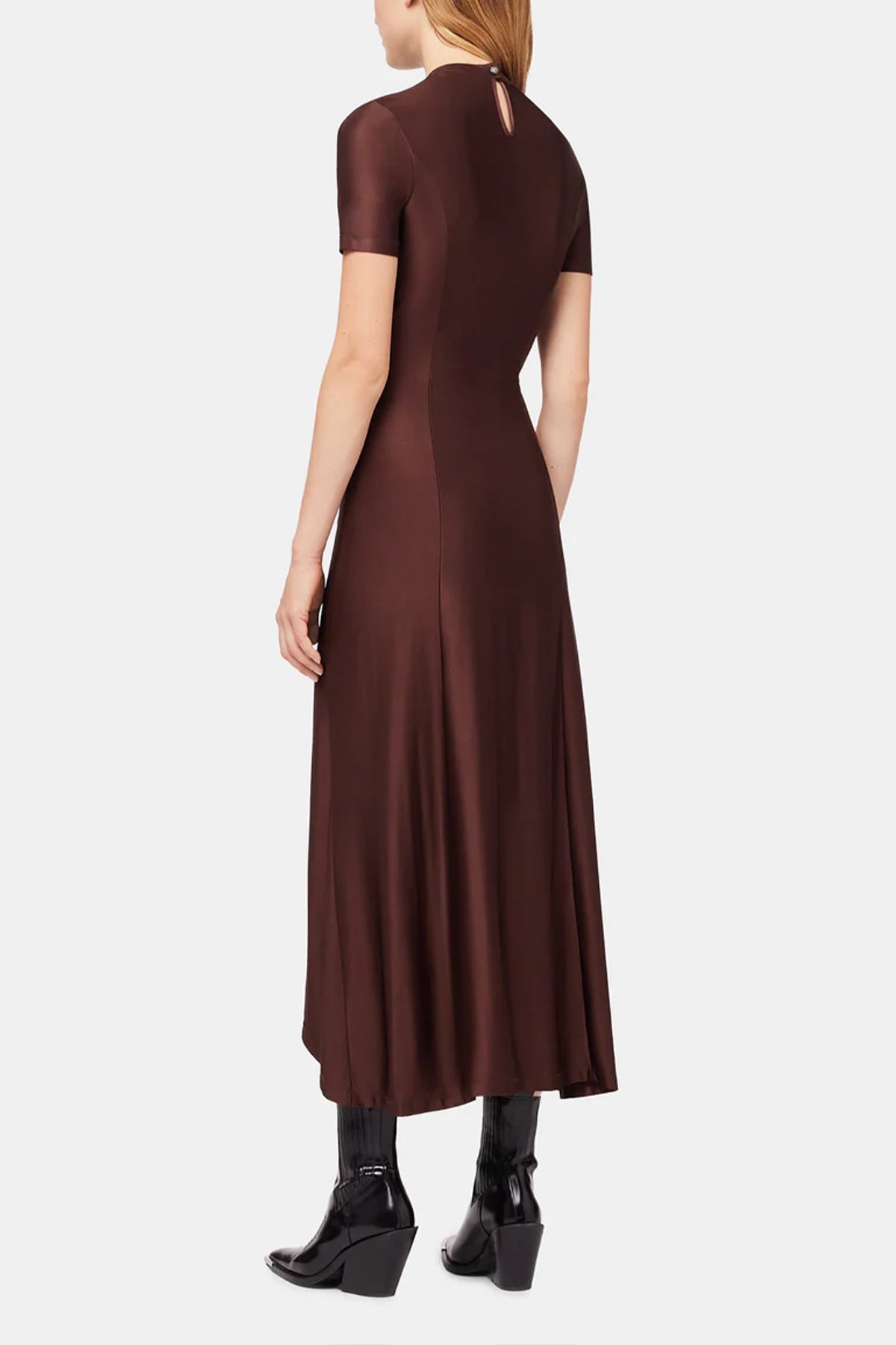 Draped Short-Sleeve Dress in Chocolate - shop-olivia.com