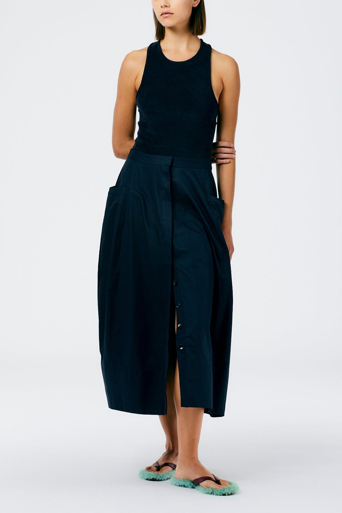 Eco Poplin Lantern Skirt in Dark Navy - shop-olivia.com
