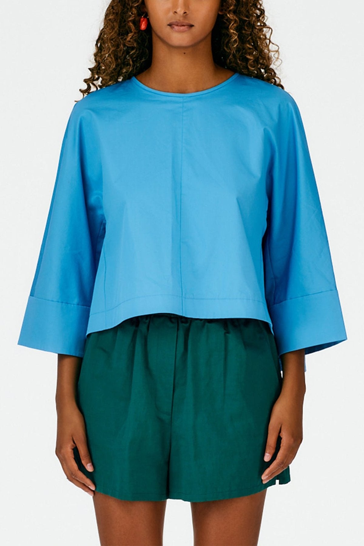 Eco Poplin Sculpted Top in Kairi Blue - shop-olivia.com