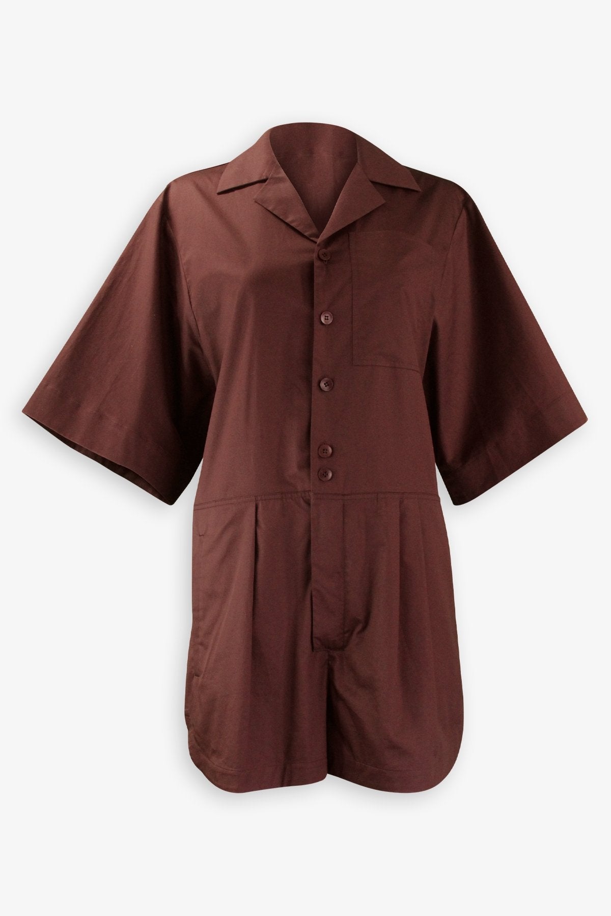 Eco Poplin Short Jumpsuit in Brown - shop-olivia.com