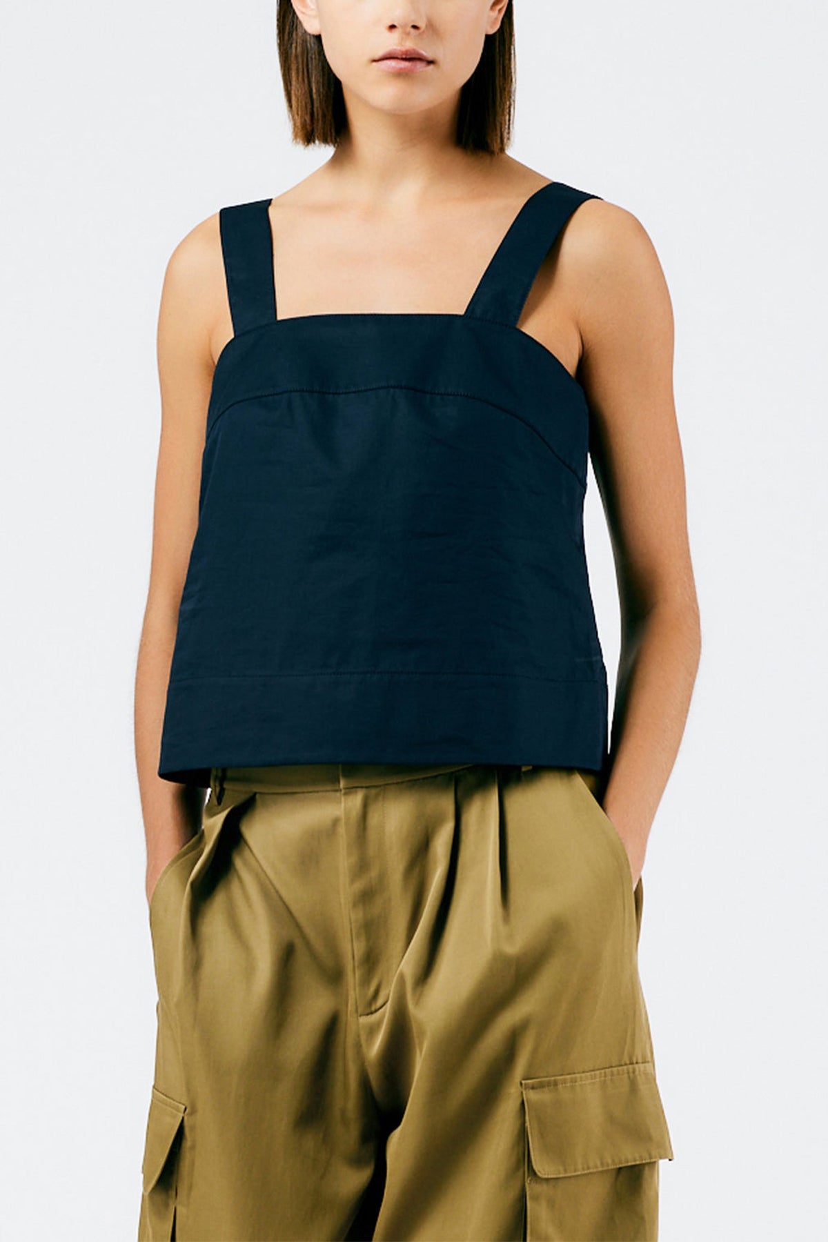 Eco Poplin Strappy Top in Dark Navy - shop-olivia.com