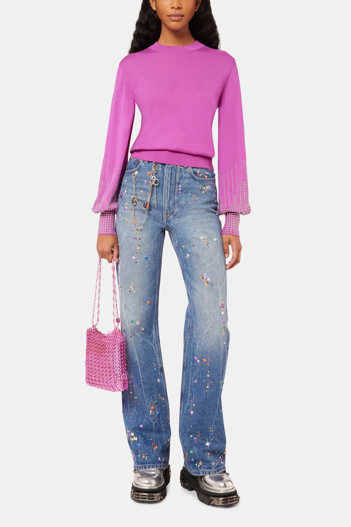 Embellished Denim Jean in Denim Stone - shop-olivia.com