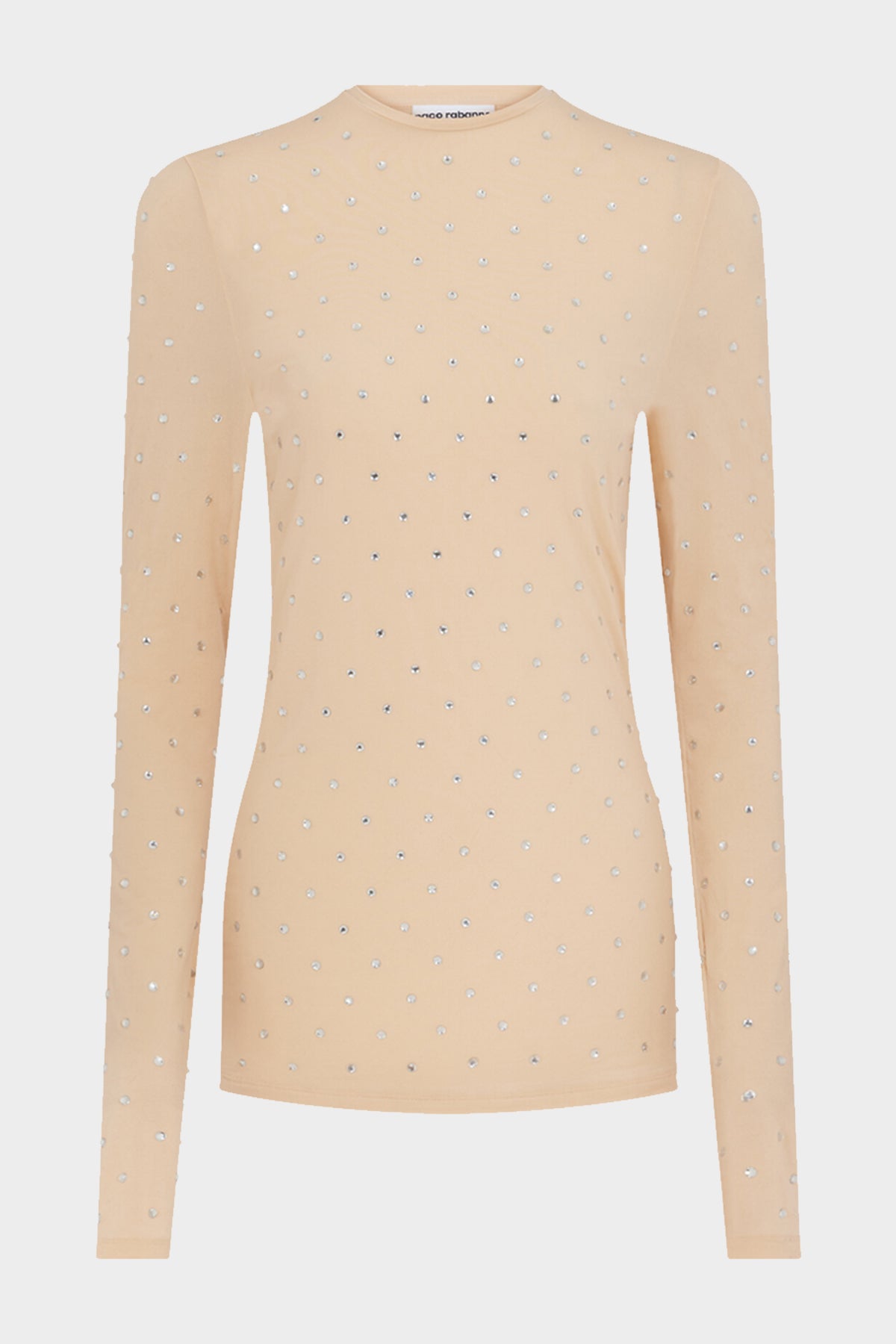 Embellished Jersey Long Sleeve Top in Nude - shop-olivia.com