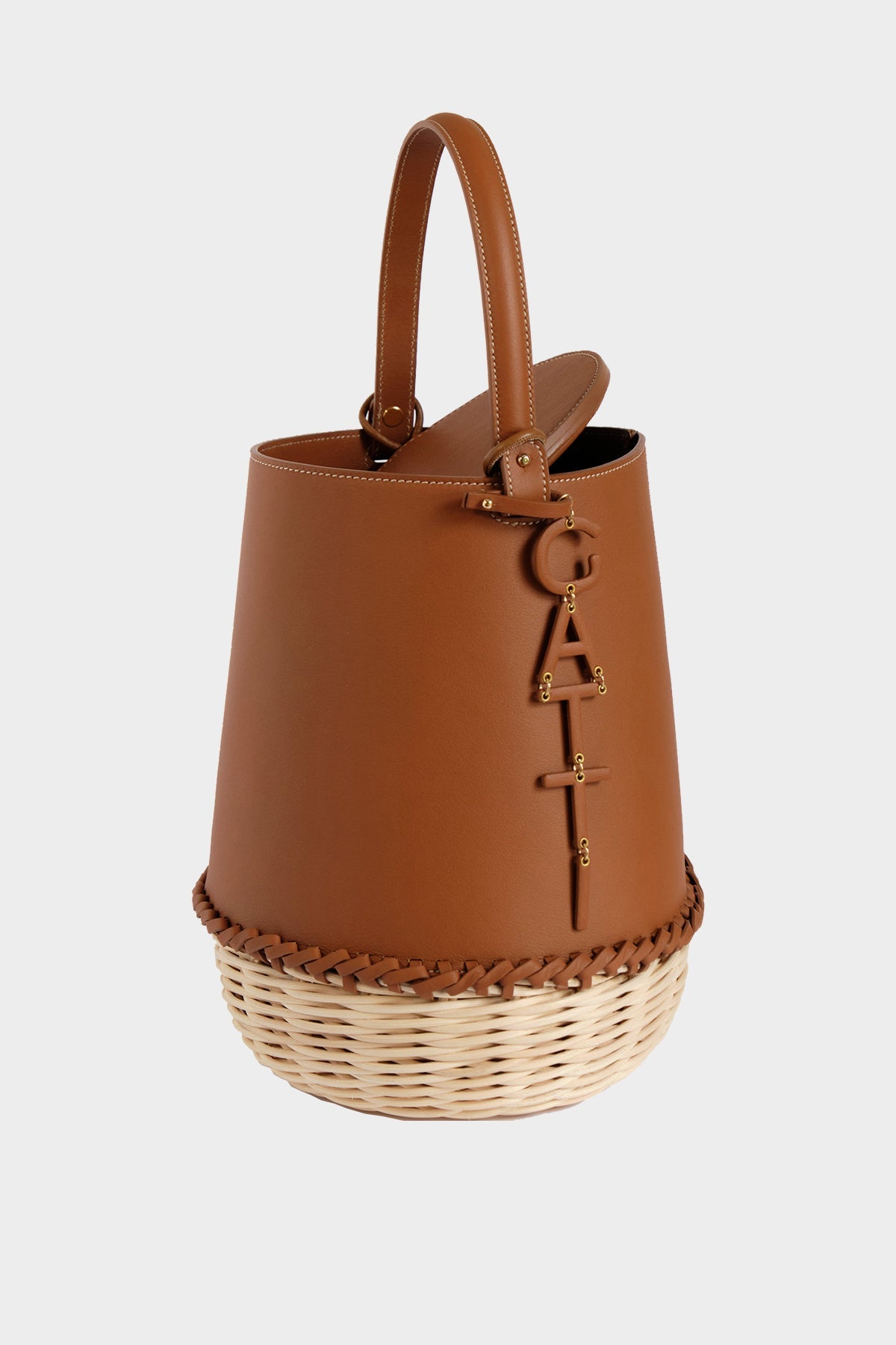 Emily Leather Wicker Bag in Terracota - shop-olivia.com
