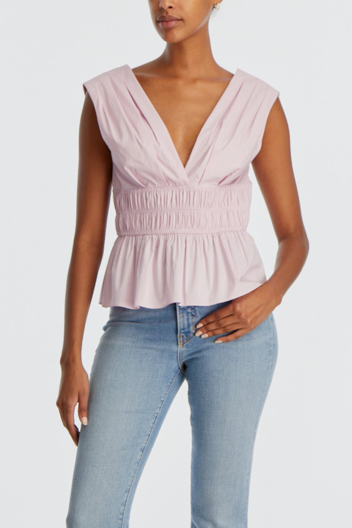 Evra Peplum Top in Barely Orchid - shop-olivia.com