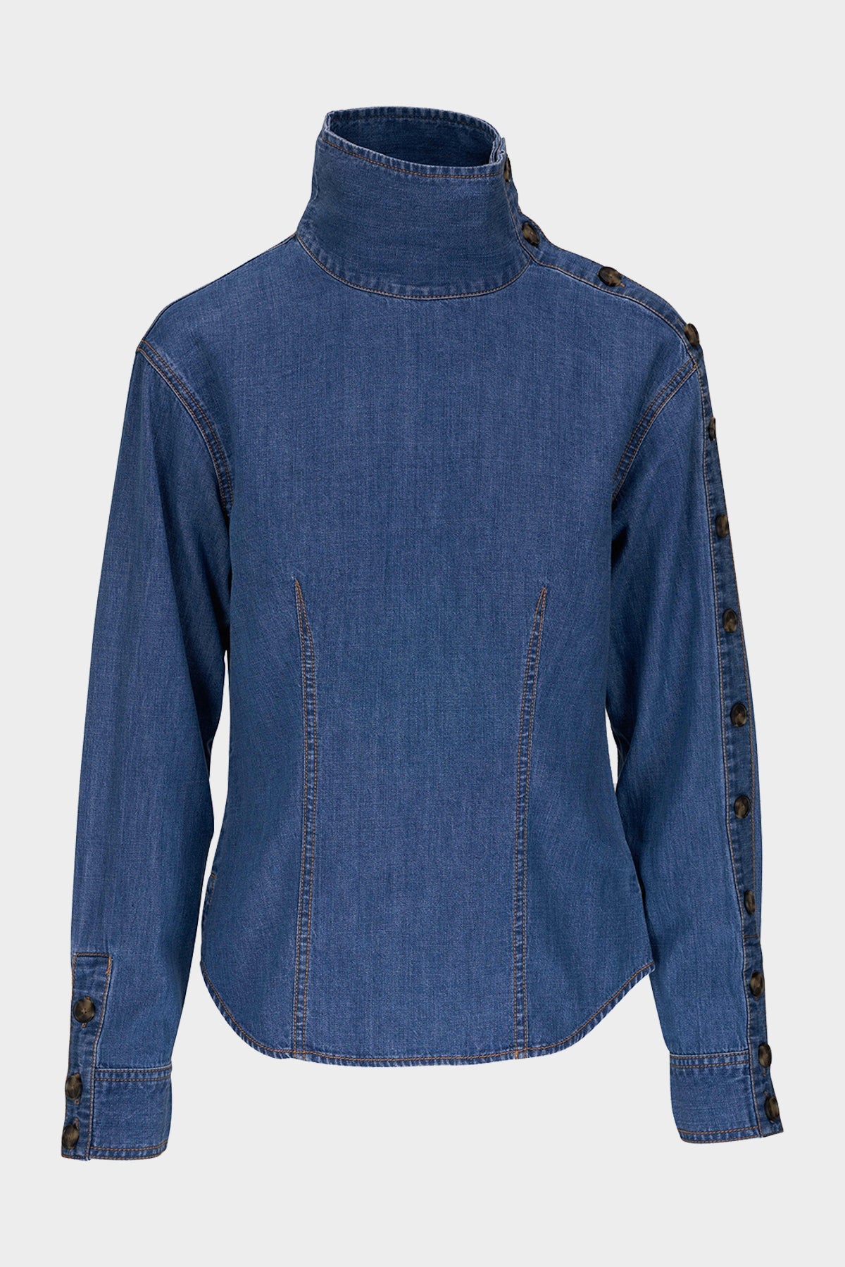 Fauri Asymmetrical Denim Shirt in Cornflower - shop-olivia.com