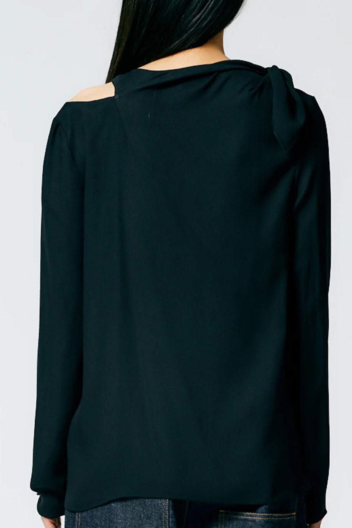 Feather Weight Eco Crepe Benedict Top in Black - shop-olivia.com
