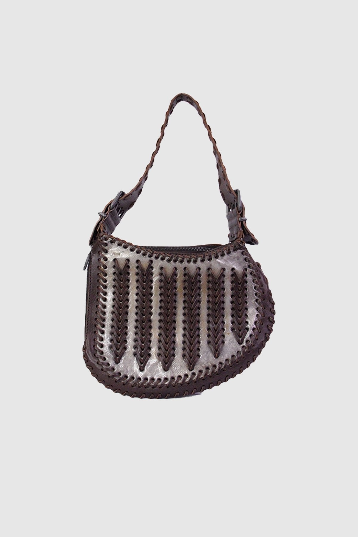 Fendi Brown Leather with Metal Detail Handbag - shop-olivia.com