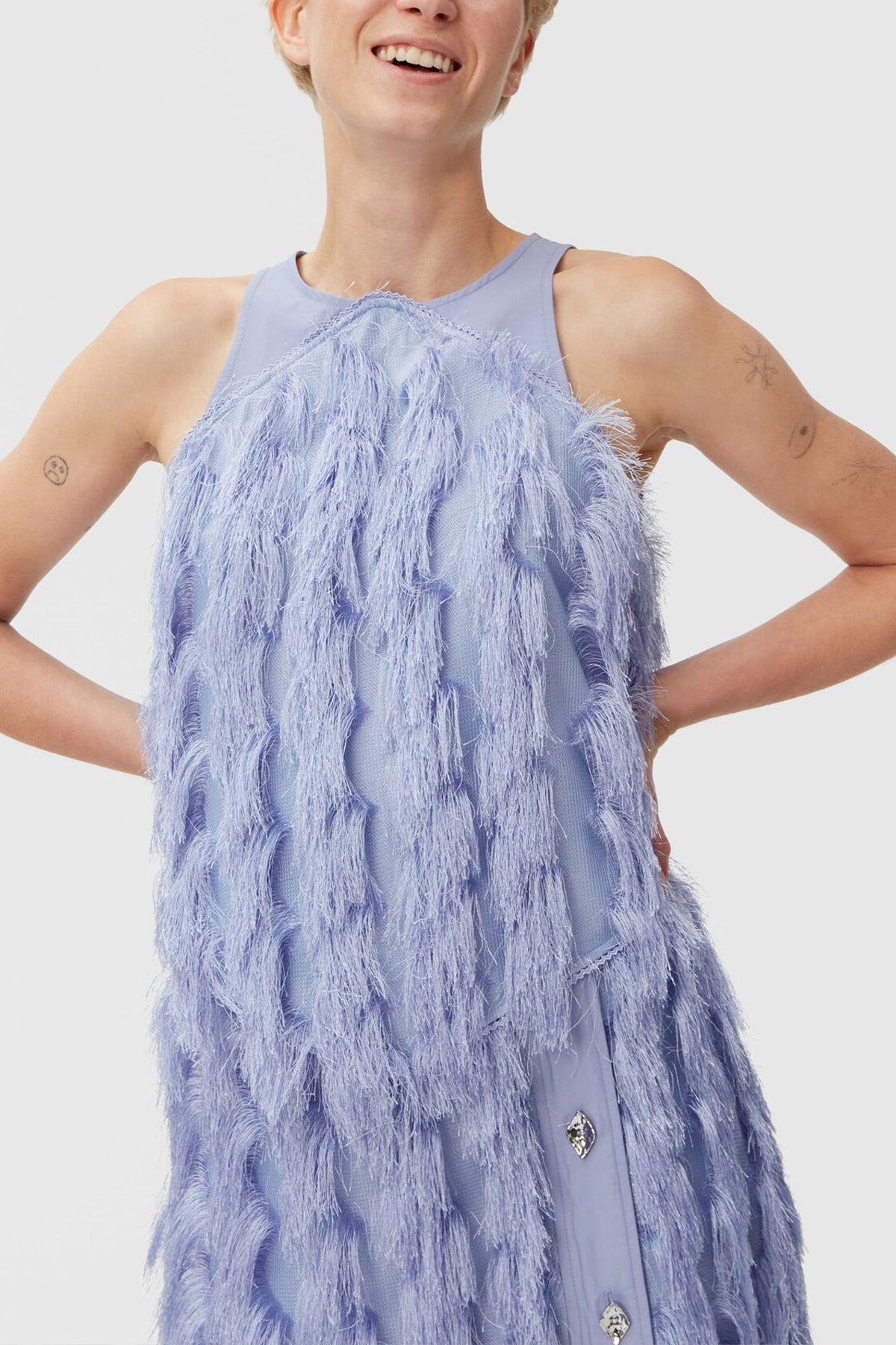 Fringe Mesh Top in Persian Violet - shop-olivia.com