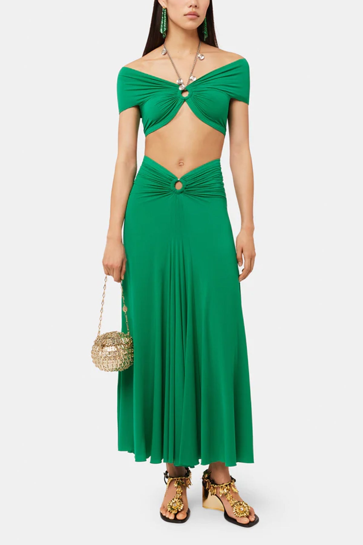 Gathered Jersey Crop Chain Bra in Emerald - shop-olivia.com