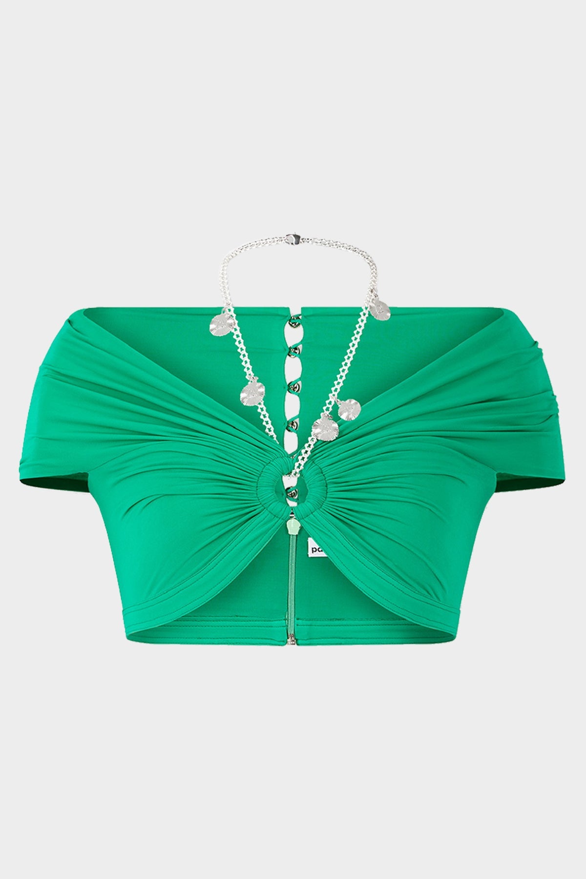 Gathered Jersey Crop Chain Bra in Emerald - shop-olivia.com