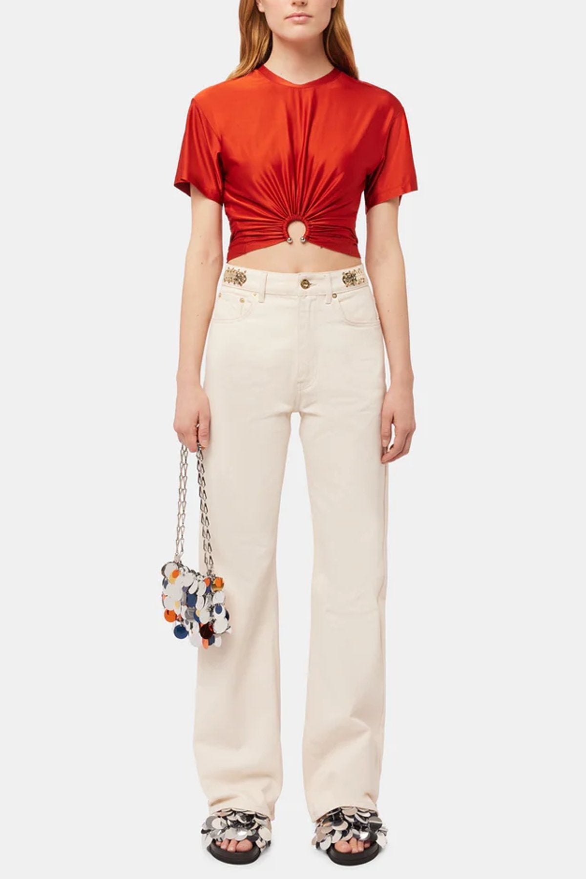 Gathered Short-Sleeve T-Shirt in Paprika - shop-olivia.com