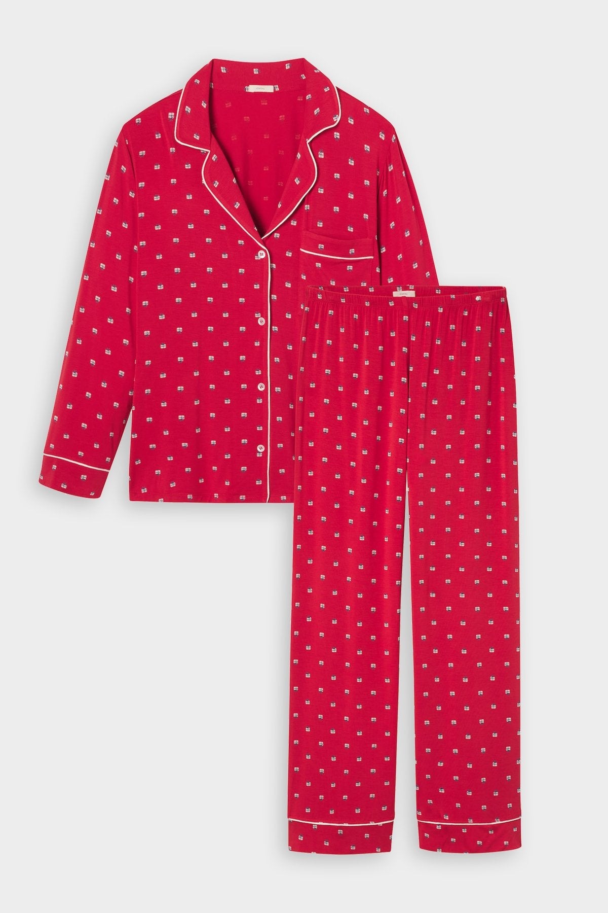 Gisele Printed Long PJ Set in Presents Haute Red/Bone