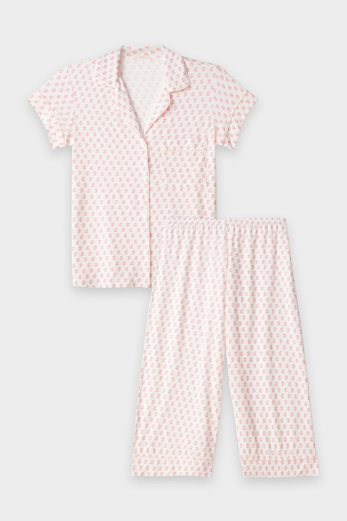 Gisele Printed Short Sleeve Crop PJ Set in Daisy Bright Pink - shop-olivia.com