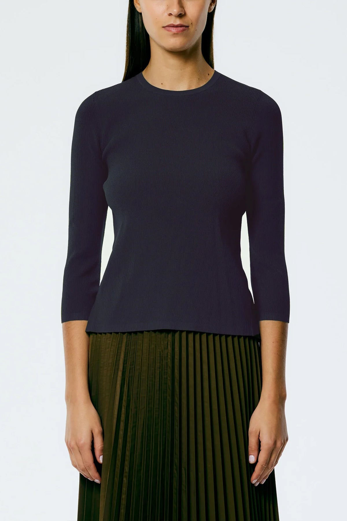 Giselle Stretch Sweater Circle Openback Pullover in Navy Fog - shop-olivia.com