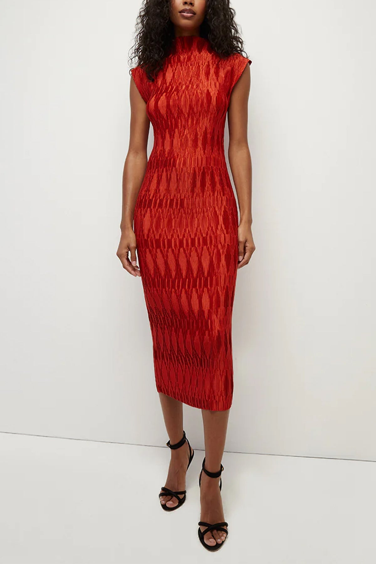 Gramercy Pleated Satin Dress in Flame - shop-olivia.com