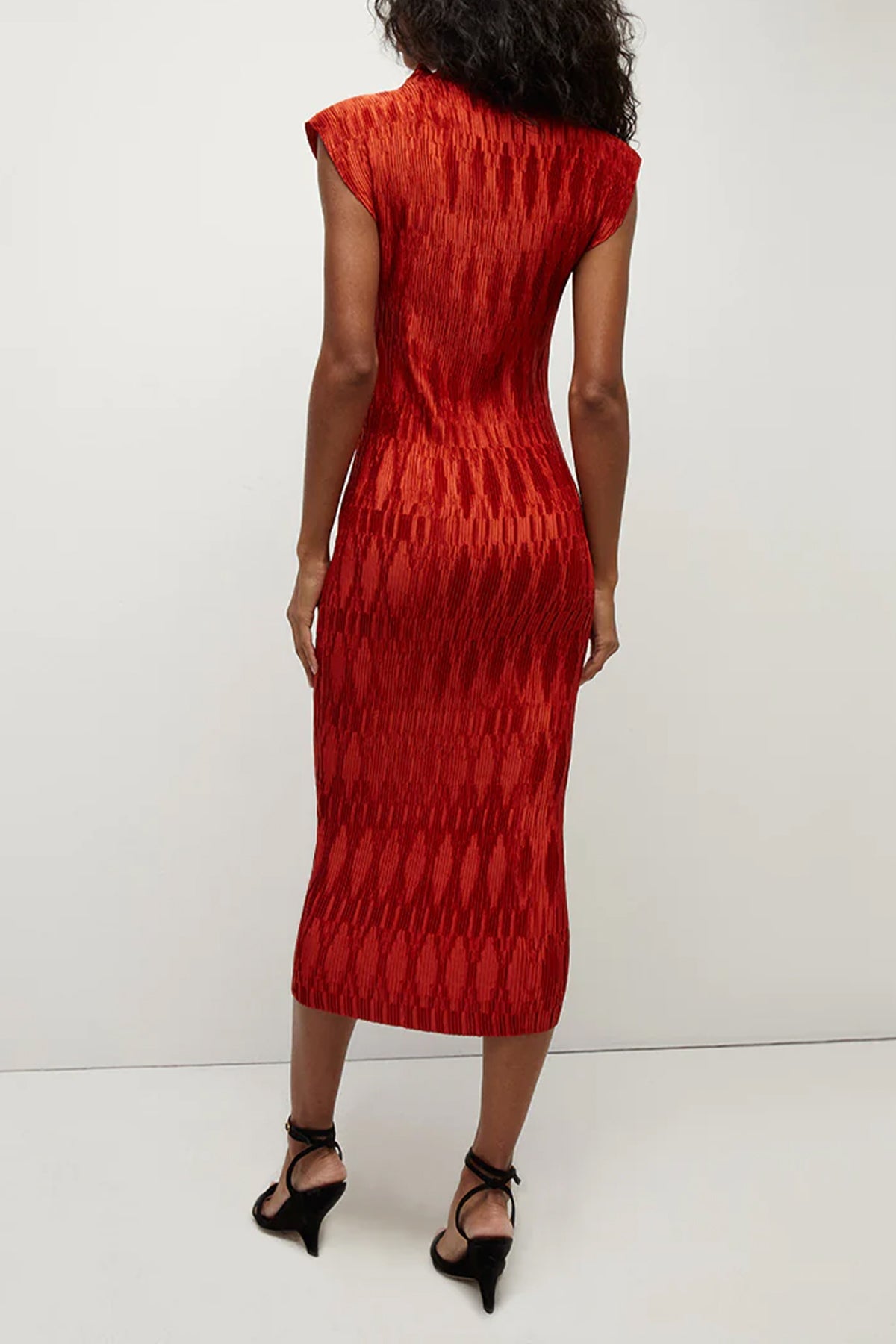 Gramercy Pleated Satin Dress in Flame - shop-olivia.com
