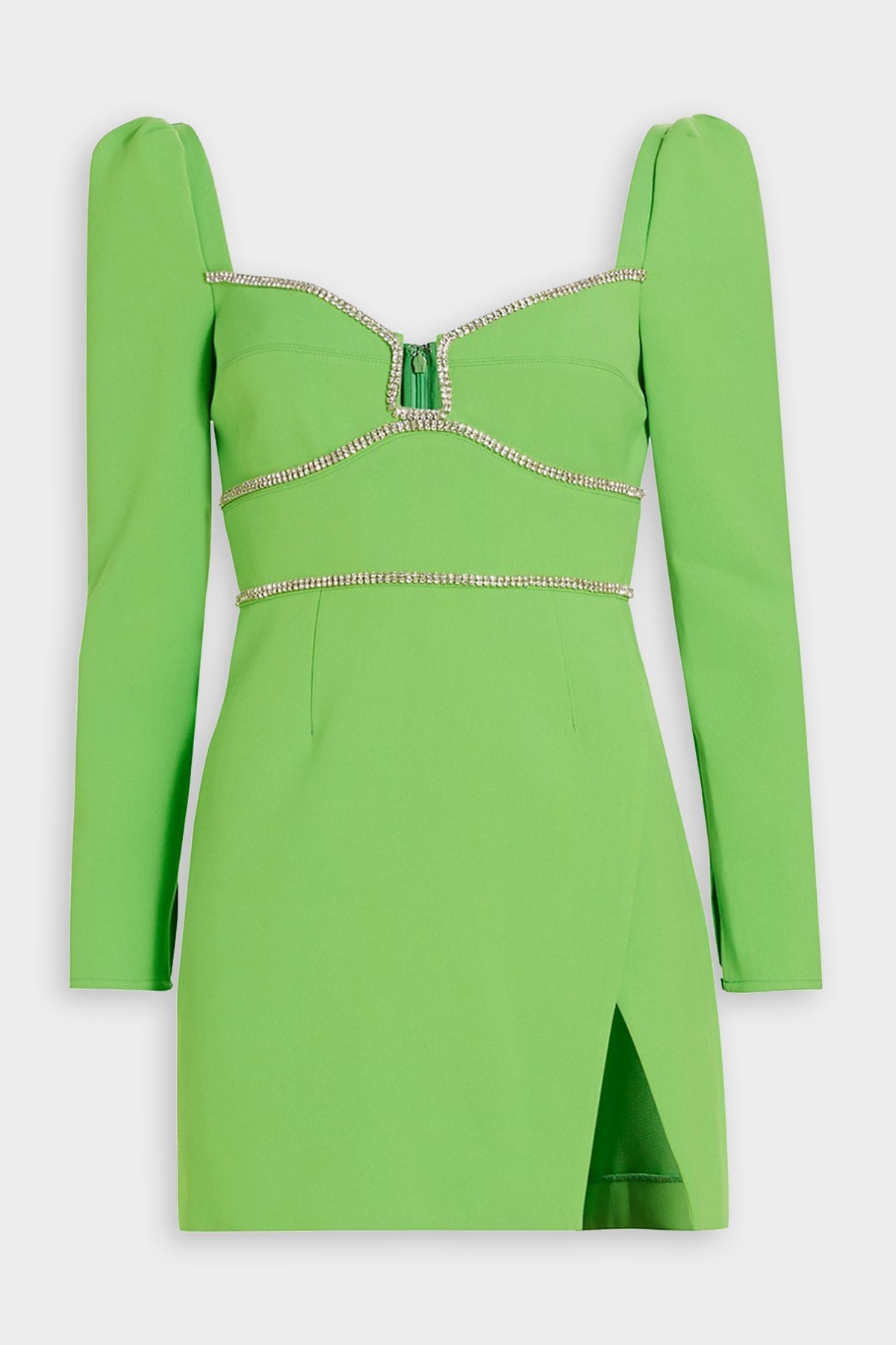 Green Crepe Diamante Detail Mini Dress - shop-olivia.com