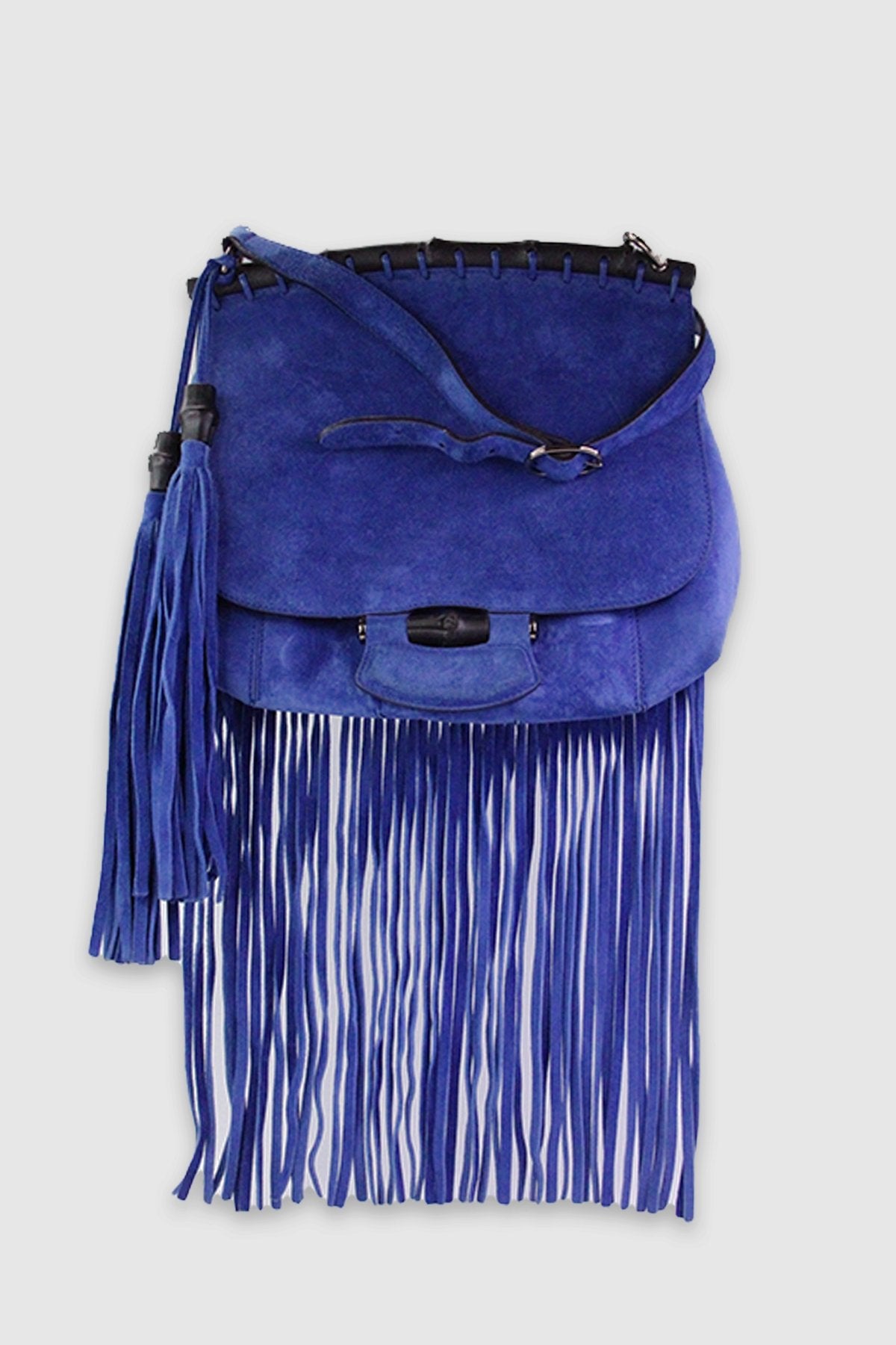 Gucci Blue Fringe Suede Handbag - shop-olivia.com