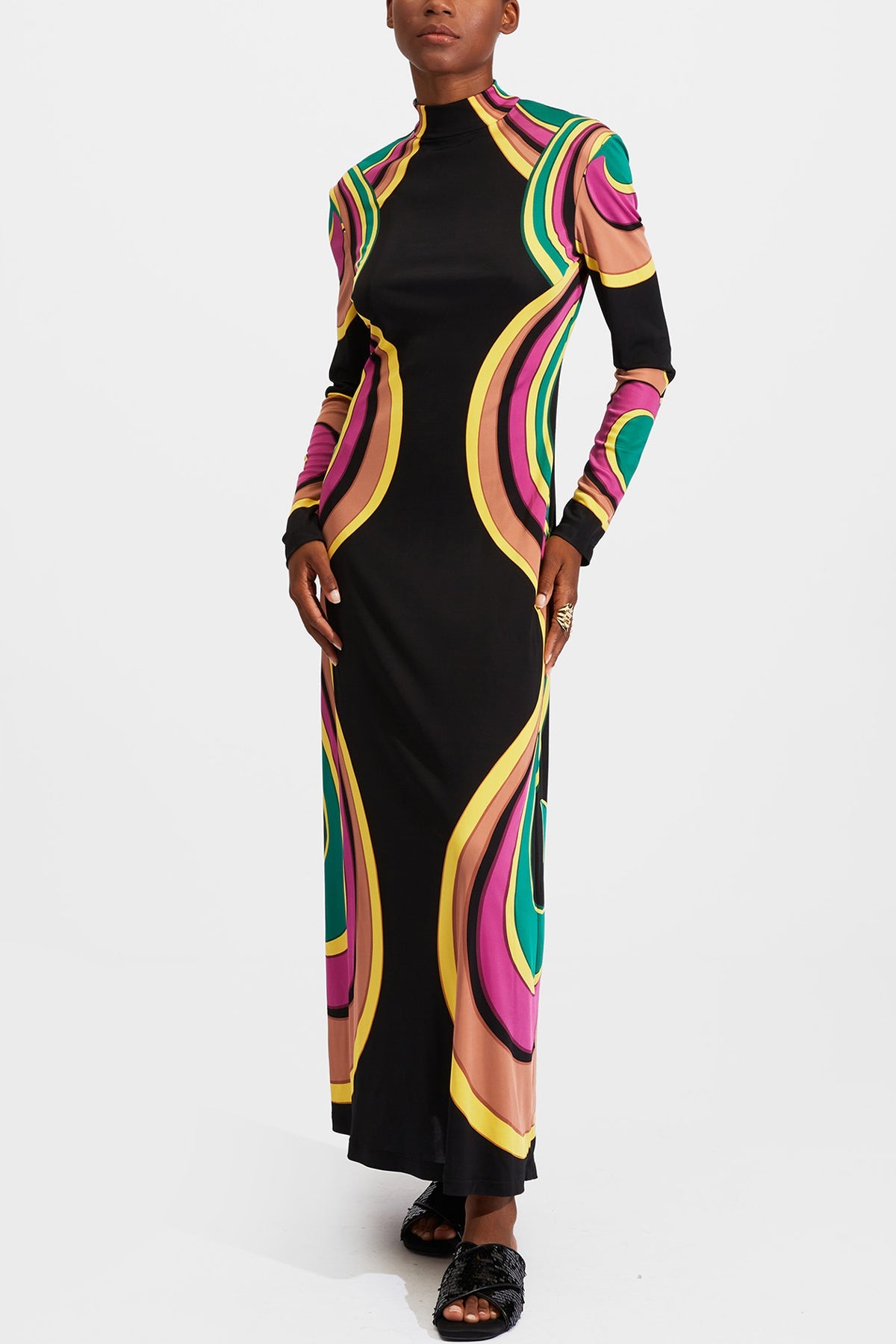 Halle Dress in Rainbow Swirl Magenta Placee - shop-olivia.com
