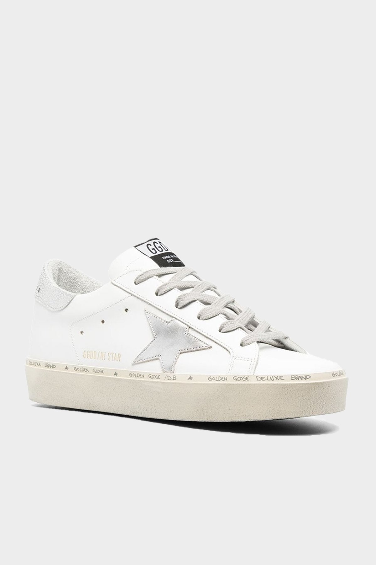 Hi-Star Laminated Star Leather Sneaker in White Silver - shop-olivia.com