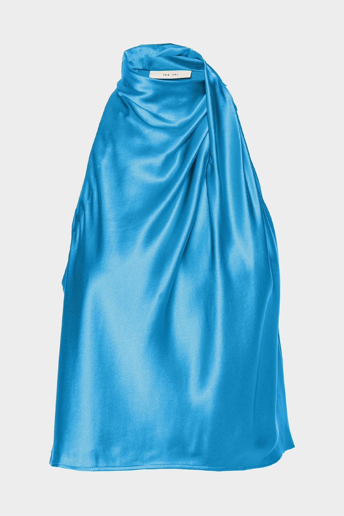 High Neck Draped Top in Lake - shop-olivia.com