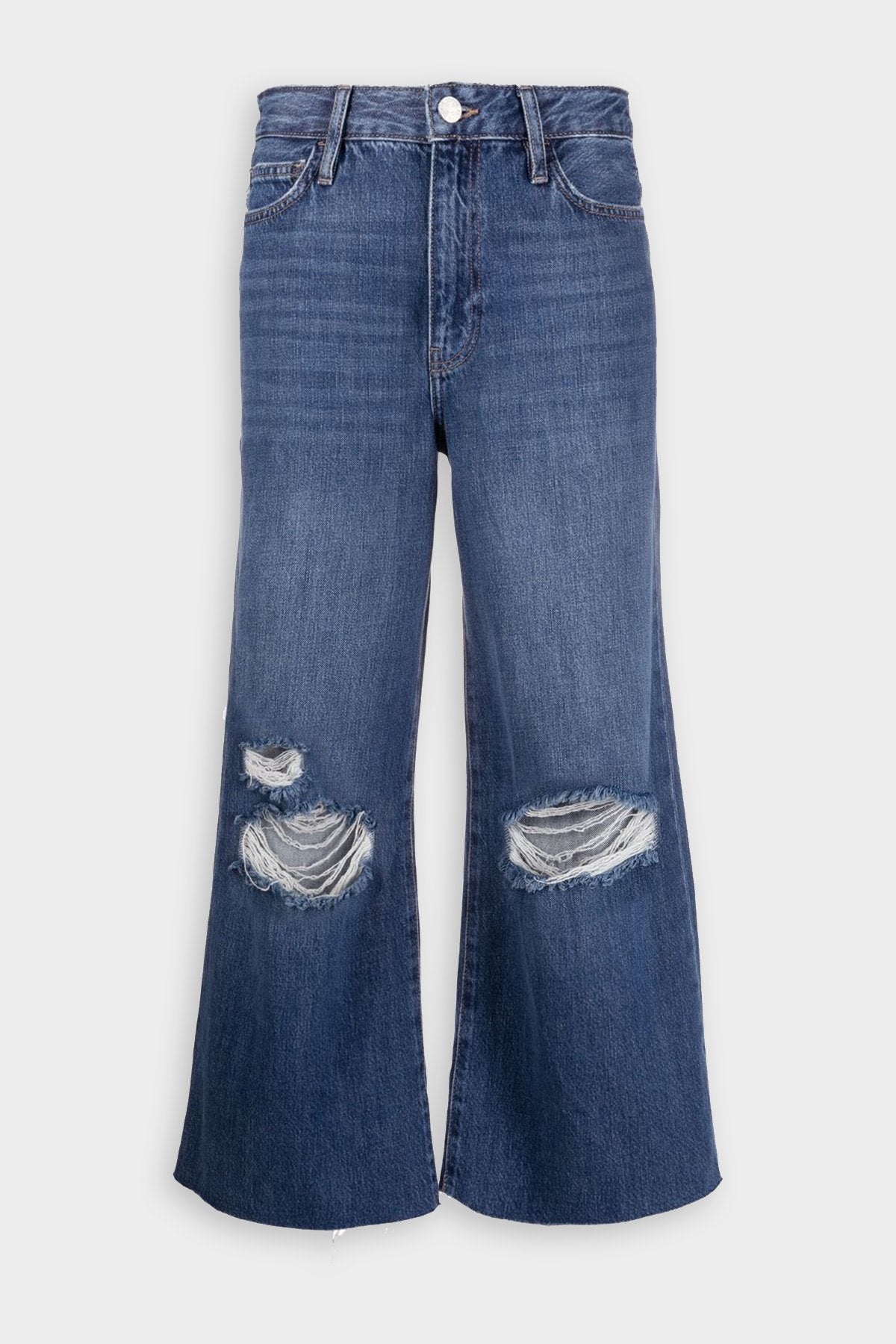 High Rise Wide Crop Raw Fray Jean in Seafare Rips - shop-olivia.com