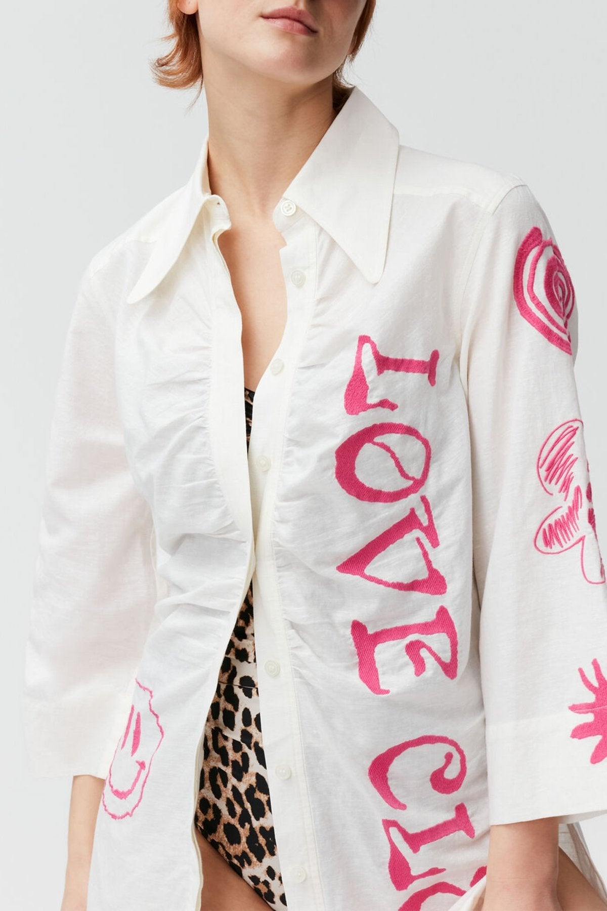 Higher Love Cover-Up Shirt in Egret - shop-olivia.com