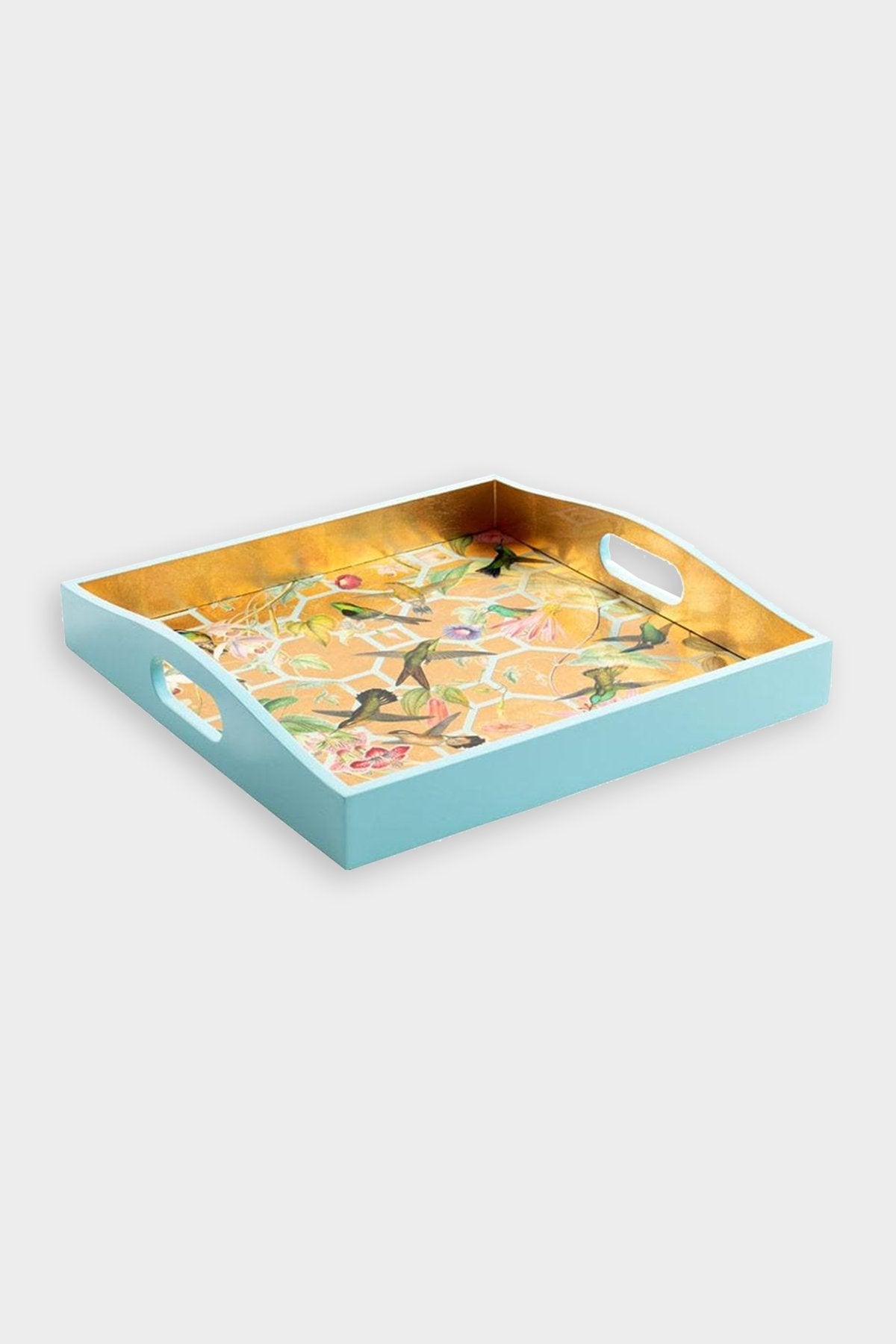 Hummingbird Trellis Lacquer Square Tray in Ivory - shop-olivia.com