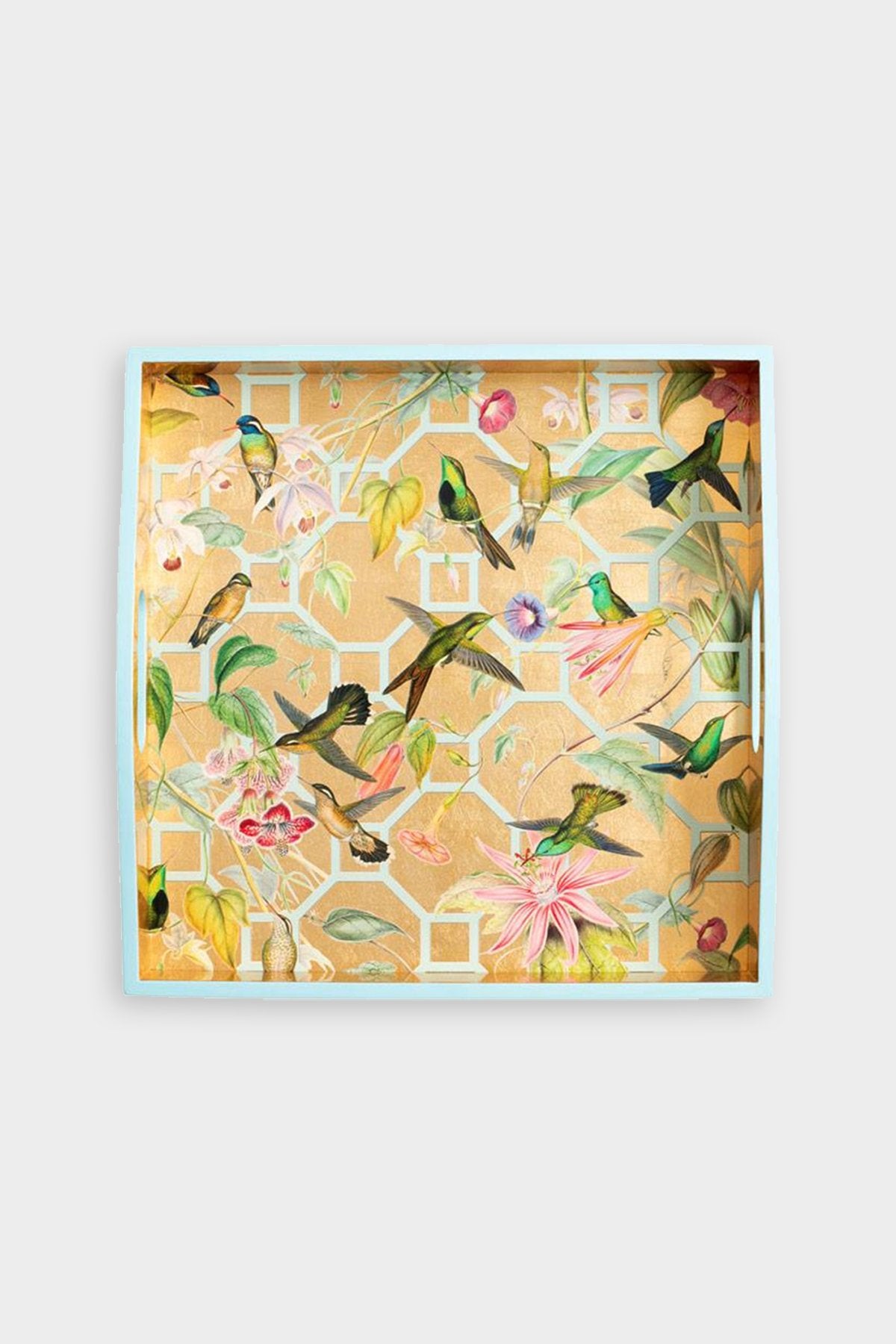 Hummingbird Trellis Lacquer Square Tray in Ivory - shop-olivia.com