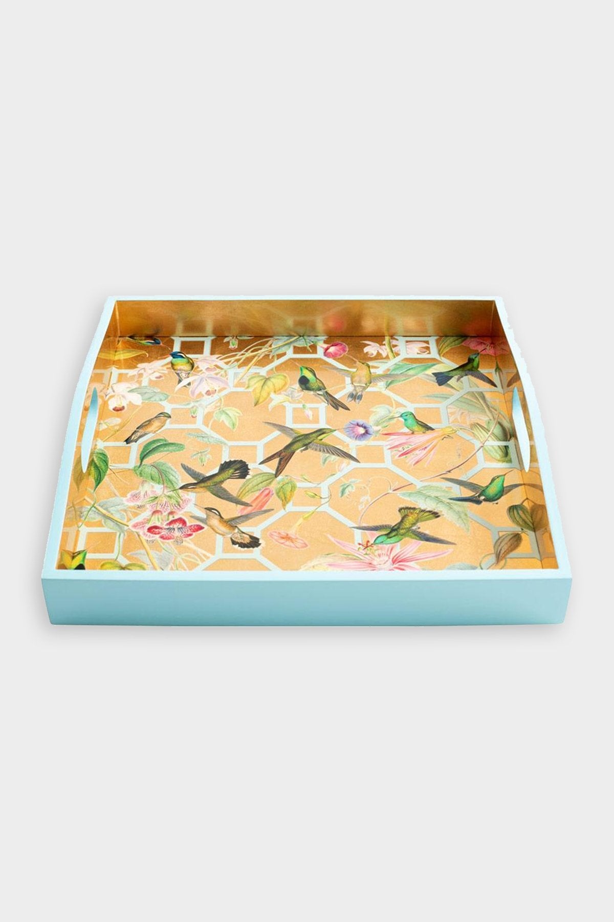 Hummingbird Trellis Lacquer Square Tray in Ivory - shop-olivia.com
