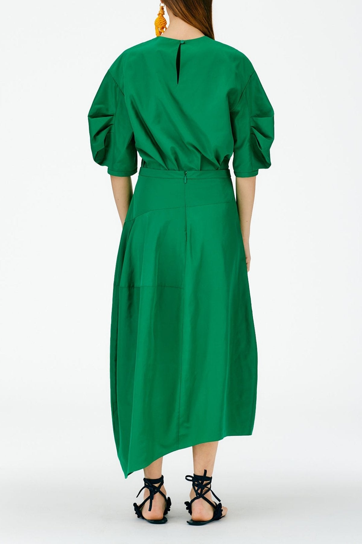 Italian Sporty Nylon Asymmetrical Balloon Skirt Regular in Green - shop-olivia.com