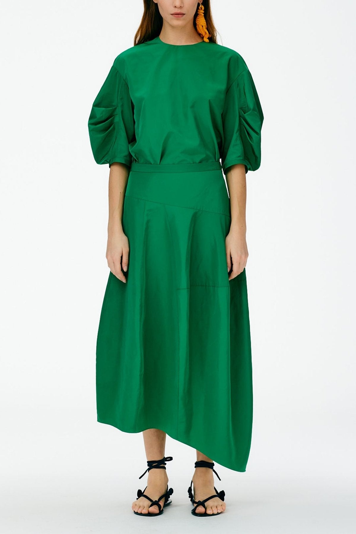 Italian Sporty Nylon Asymmetrical Balloon Skirt Regular in Green - shop-olivia.com