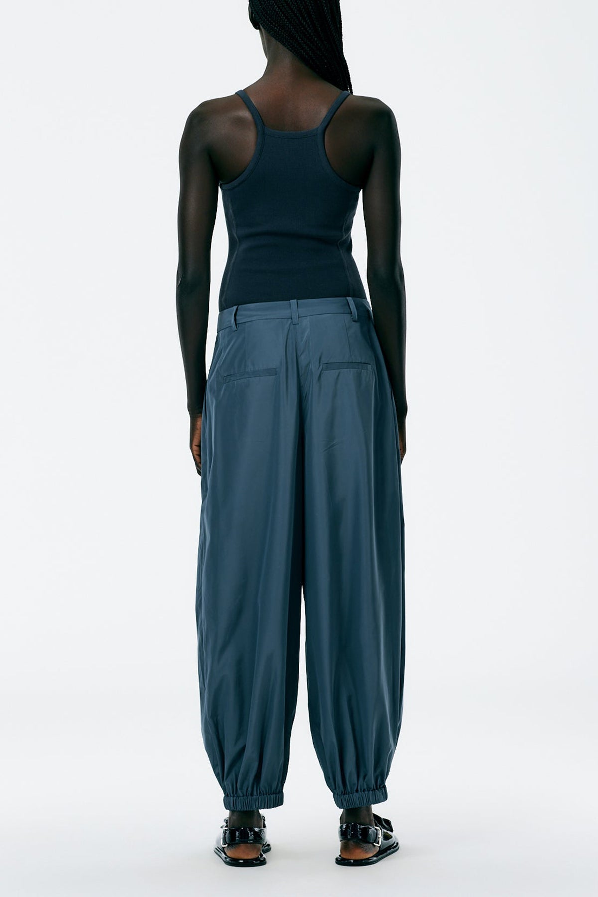 Italian Sporty Nylon Eden Pleated Balloon Pant in Blue Grey - shop-olivia.com