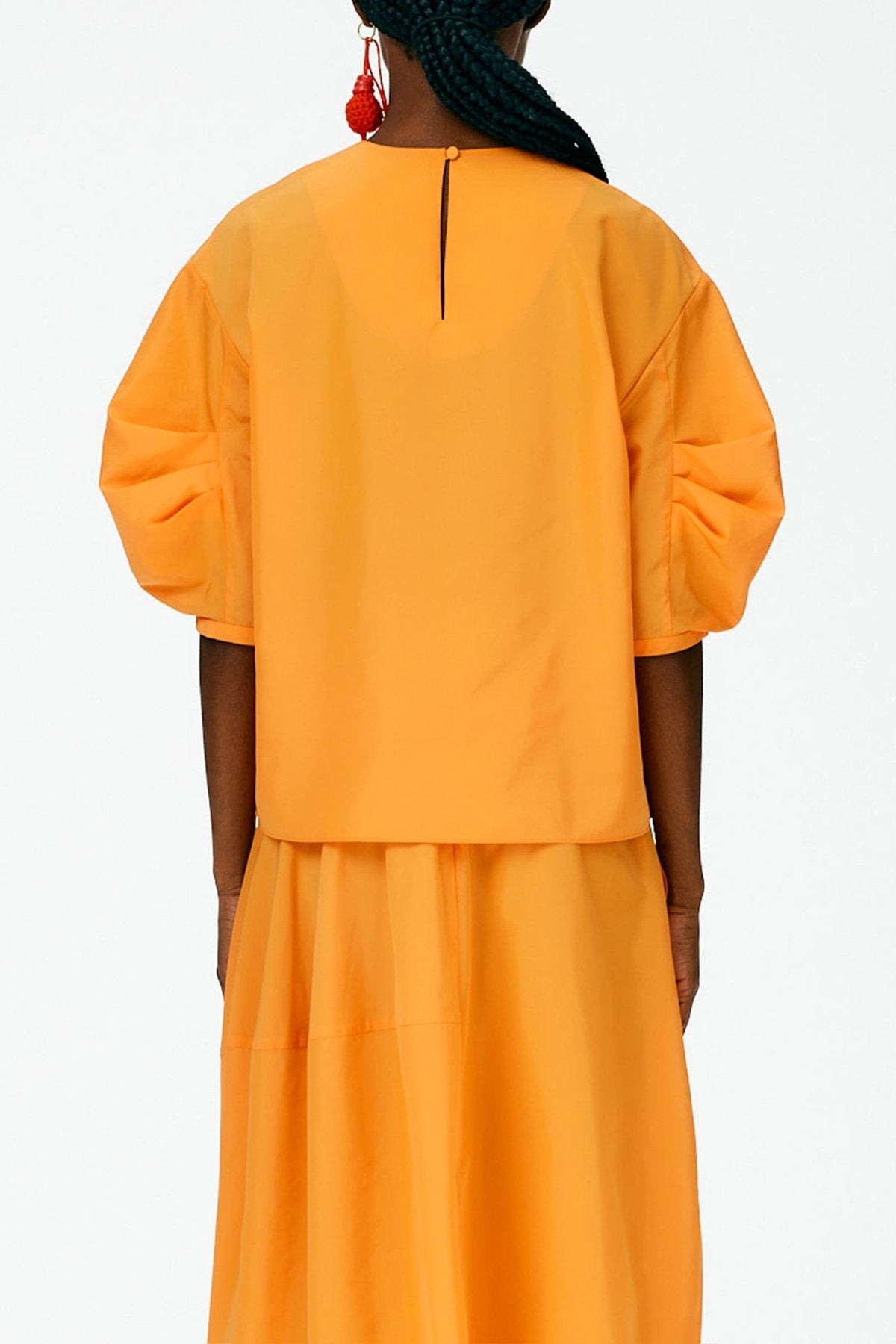 Italian Sporty Nylon Pleat Sleeve Top in Orange - shop-olivia.com