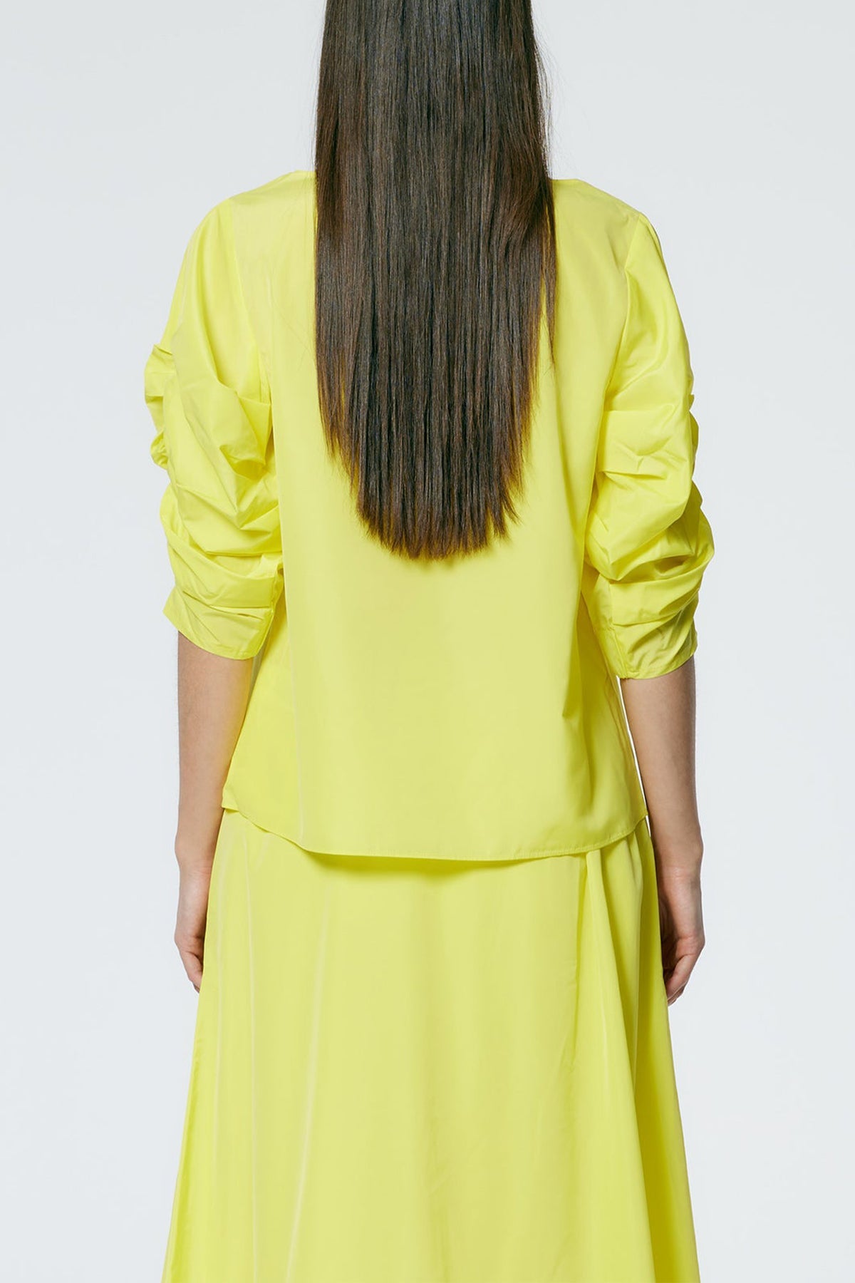 Italian Sporty Nylon Shirred Sleeve Top in Yellow - shop-olivia.com