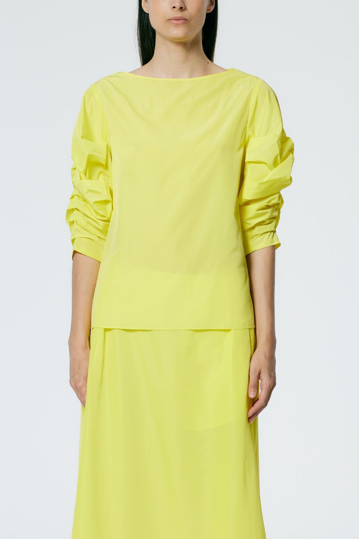 Italian Sporty Nylon Shirred Sleeve Top in Yellow - shop-olivia.com