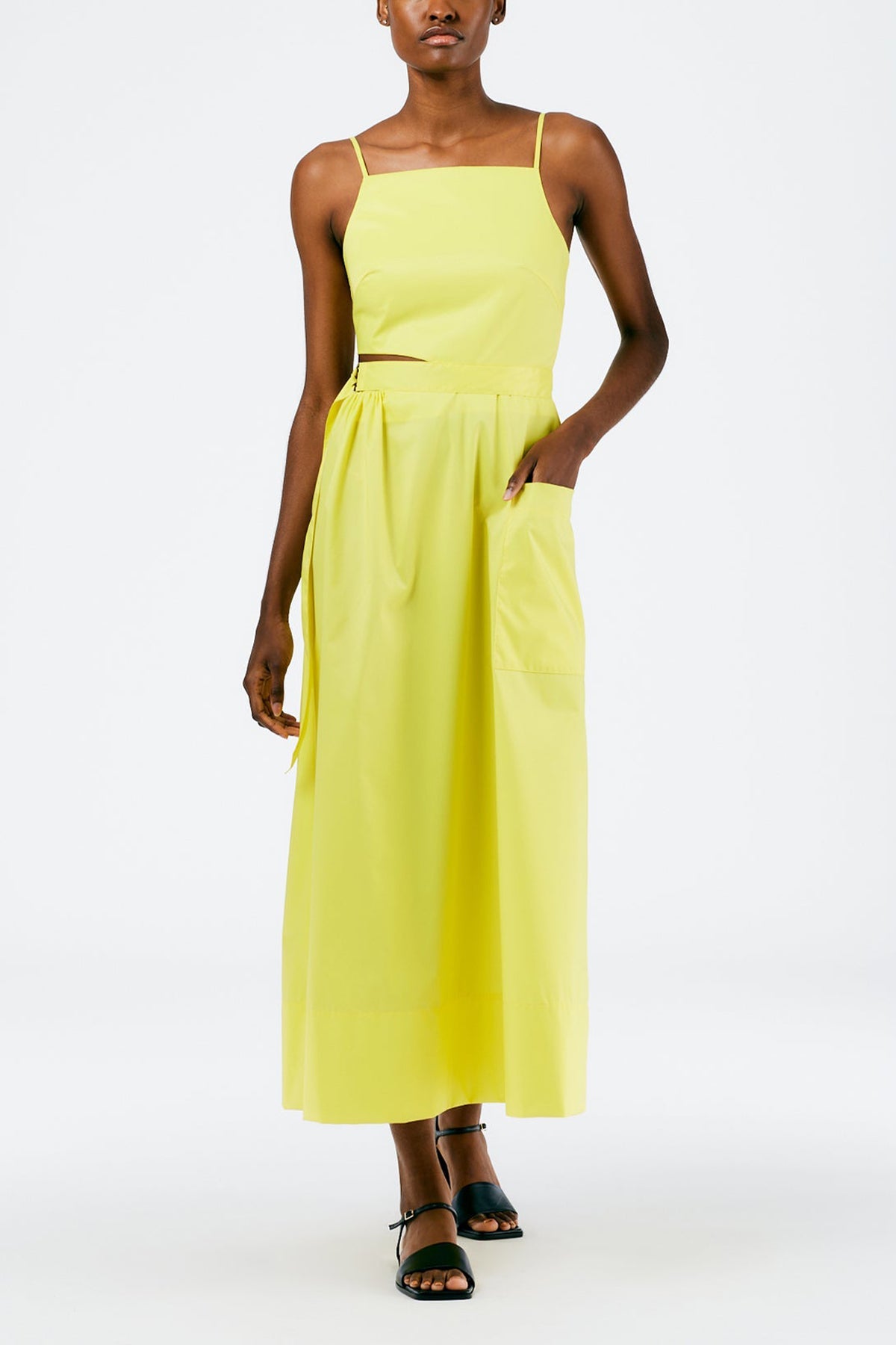 Italian Sporty Nylon Strappy Cut Out Dress in Yellow - shop-olivia.com