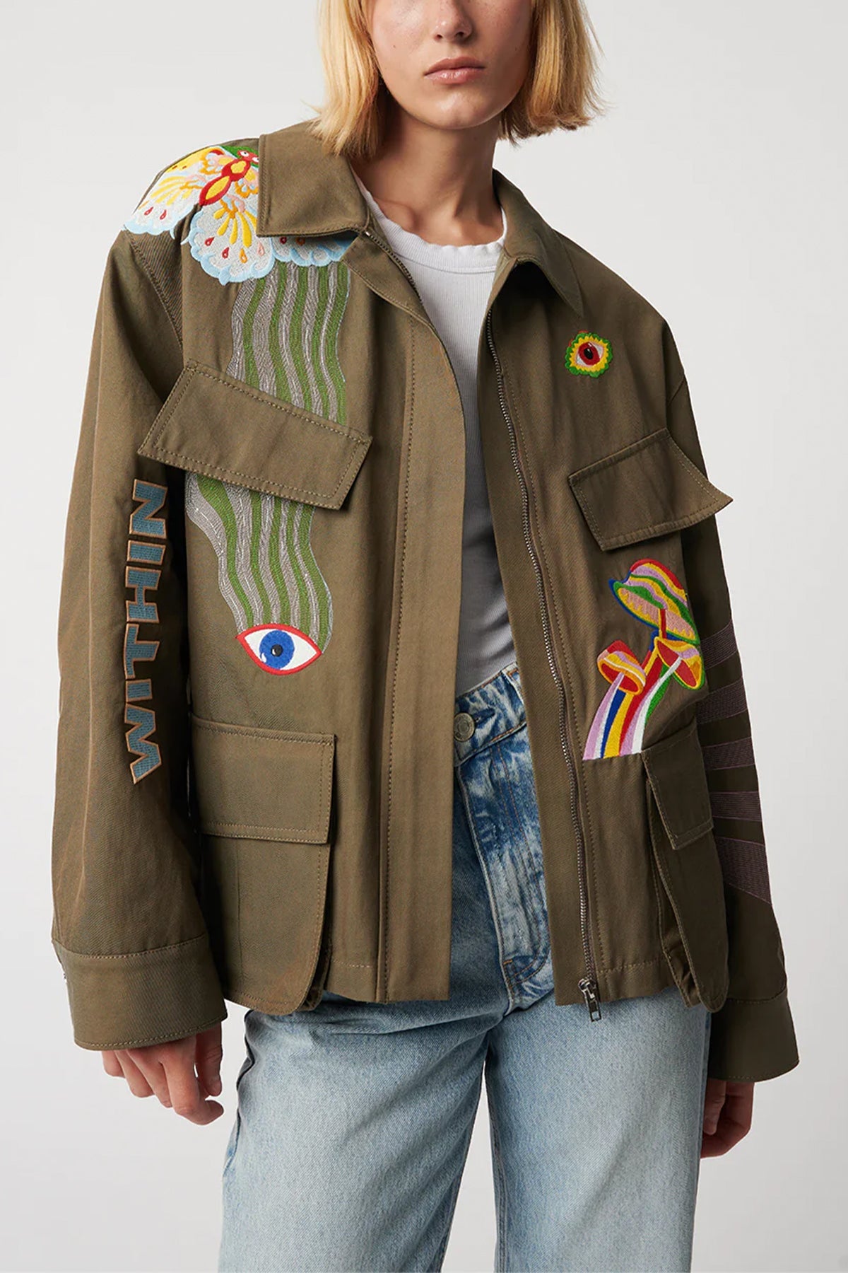 Jackson Embroidered Jacket in Trippy MIlitary - shop-olivia.com