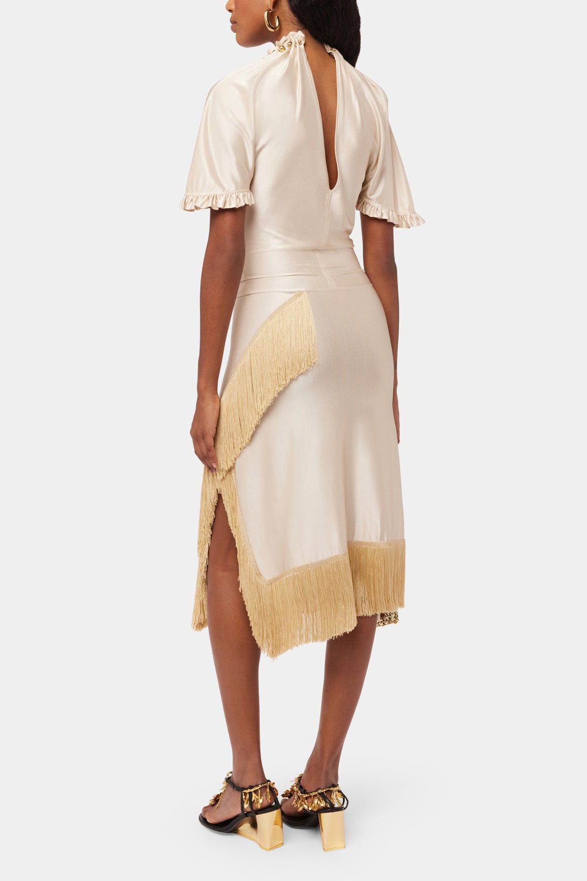 Jersey Cream Dress with Beads in Nude - shop-olivia.com